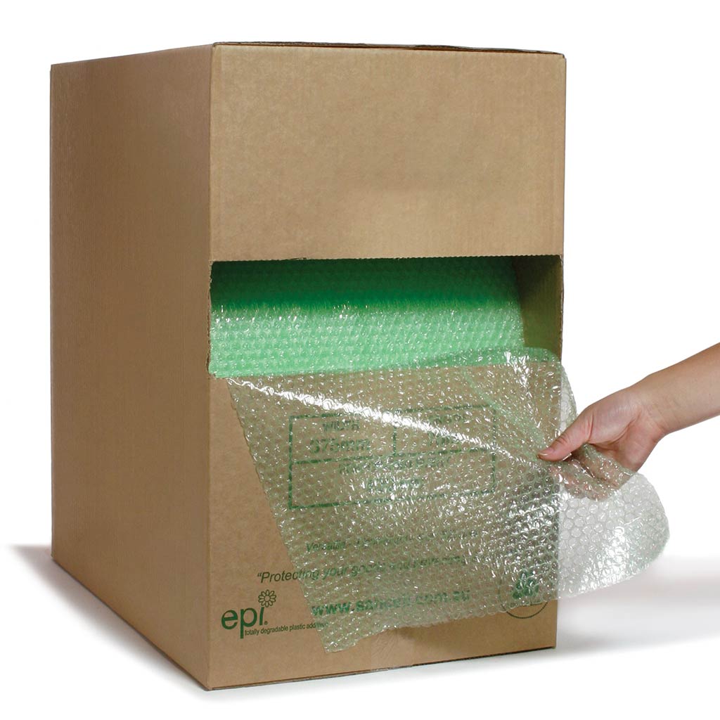 Bubble Wrap in Dispenser Box 10mm Single Layer 375mm x 100m; Perf 500mm - Omni Packaging 