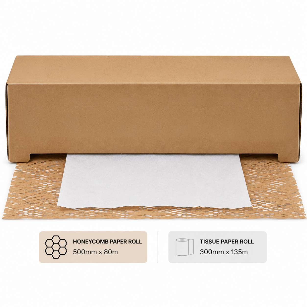 Honeycomb in Dispenser Box with Tissue Paper 500mm x 80m + 300mm x 135m tissue