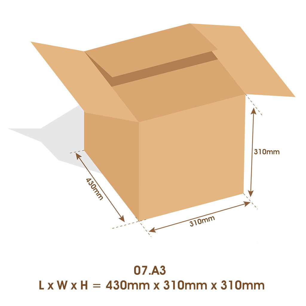 A3 Cardboard Box Carton Brown RSC 3C Brown 430mmL x 310mmW x 230mmH - Omni Packaging 