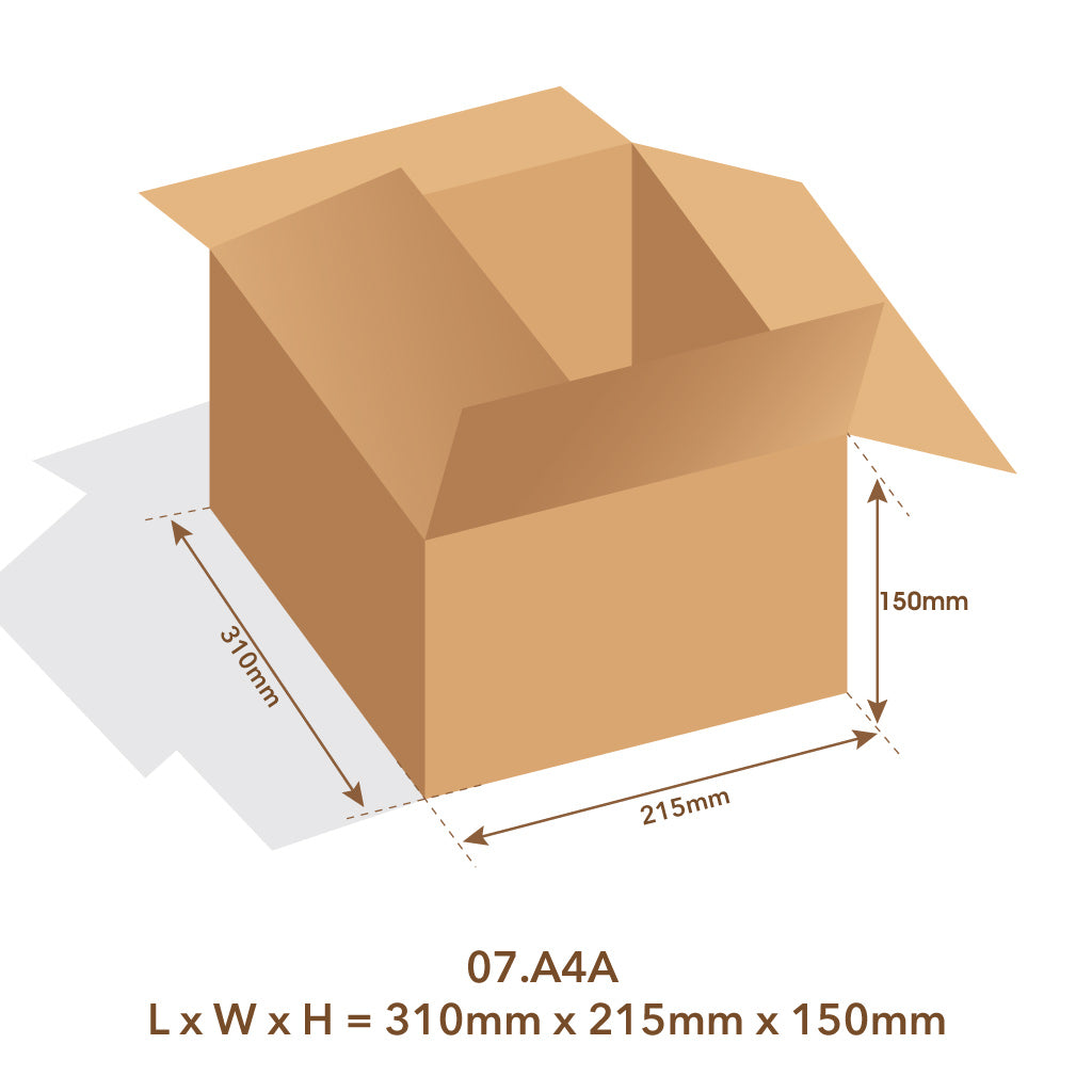 Small A4 Cardboard Box Carton Brown RSC 4C 310mm x 215mm x 150mm - Omni Packaging 