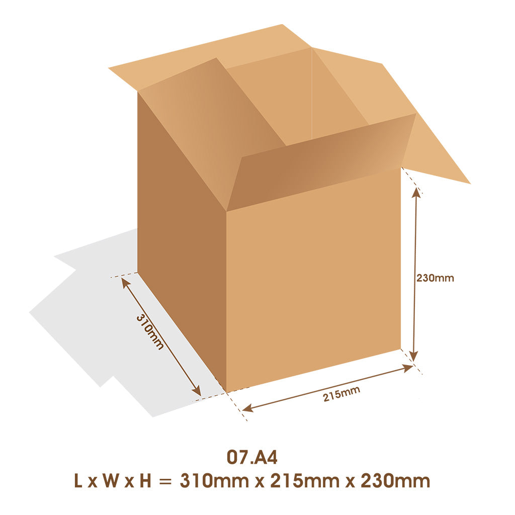 A4 Cardboard Box Carton Brown RSC 4C Brown 310mmL x 215mmW x 230mmH - Omni Packaging 