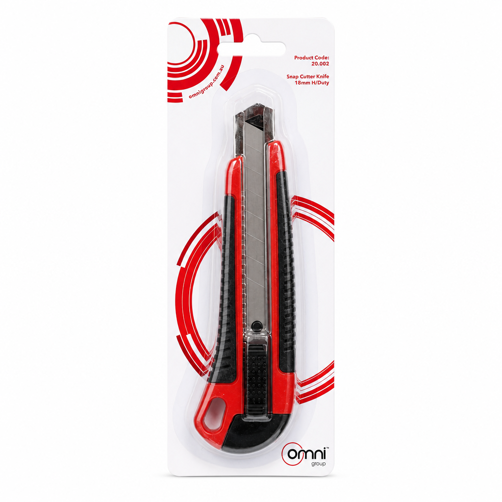 Snap Cutter Knife 18mm H/Duty Red/Black - Omni Packaging 
