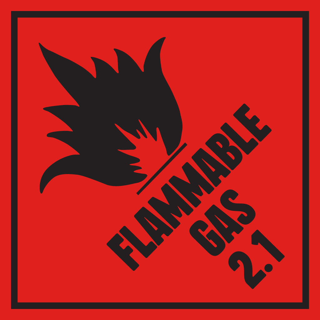 Flammable Gas 2.1 Label – PVC Perforated Dangerous Goods 50mm x 50mm 1000/Roll - Omni Packaging 