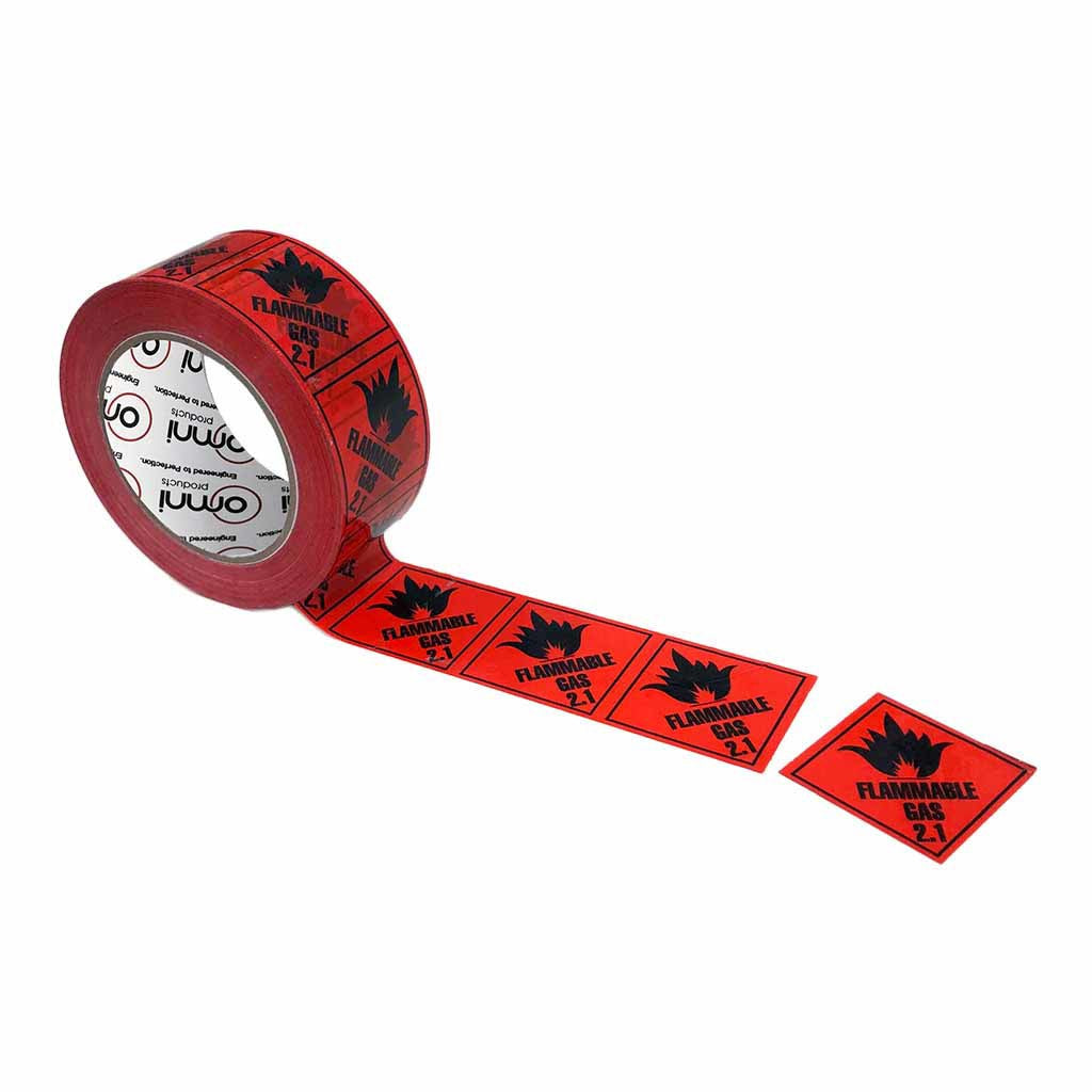 Flammable Gas 2.1 Label – PVC Perforated Dangerous Goods 50mm x 50mm 1000/Roll - Omni Packaging 
