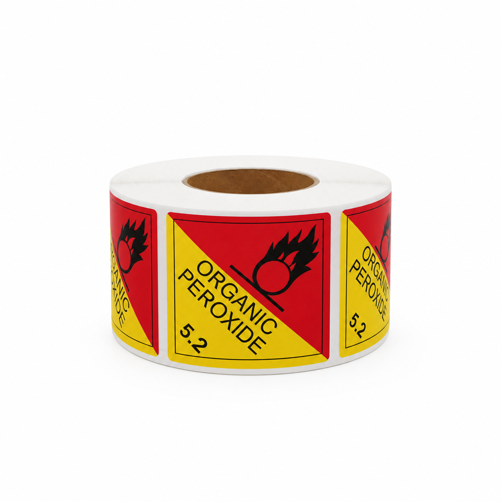 Organic Peroxide 5.2 Sticker – Dangerous Goods 50mm x 50mm 1000/Roll - Omni Packaging 