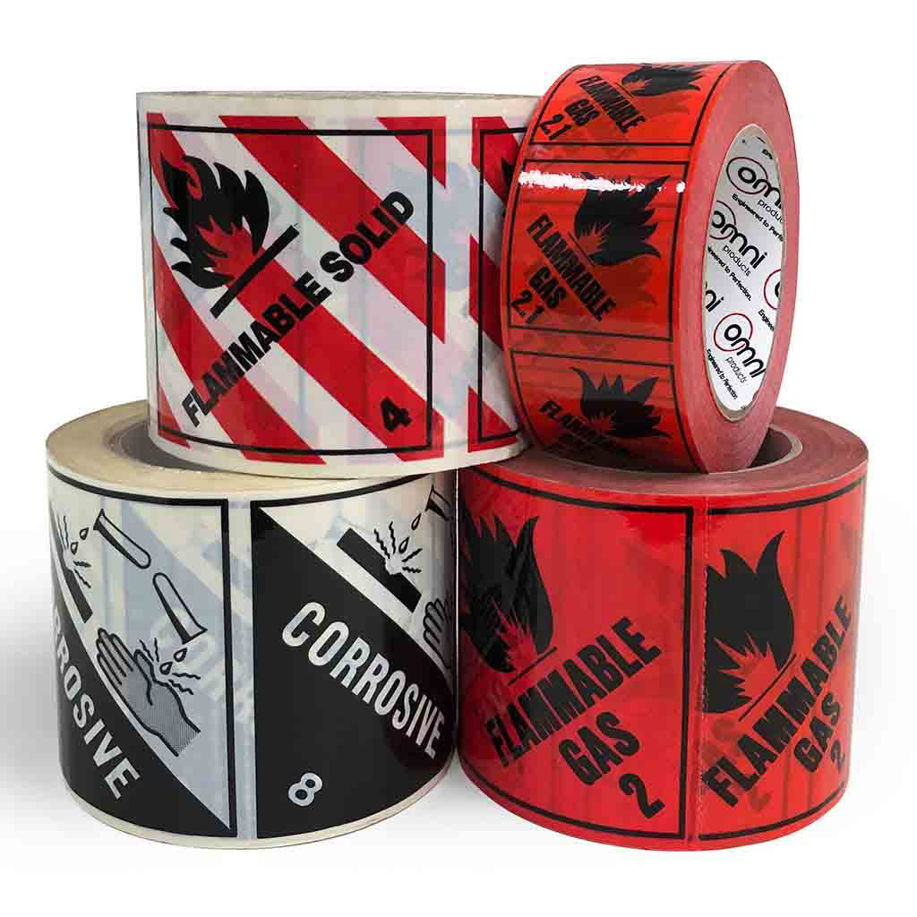 Flammable Solid 4.1 Label – PVC Perforated Dangerous Goods 100mm x 100mm 500/Roll - Omni Packaging 