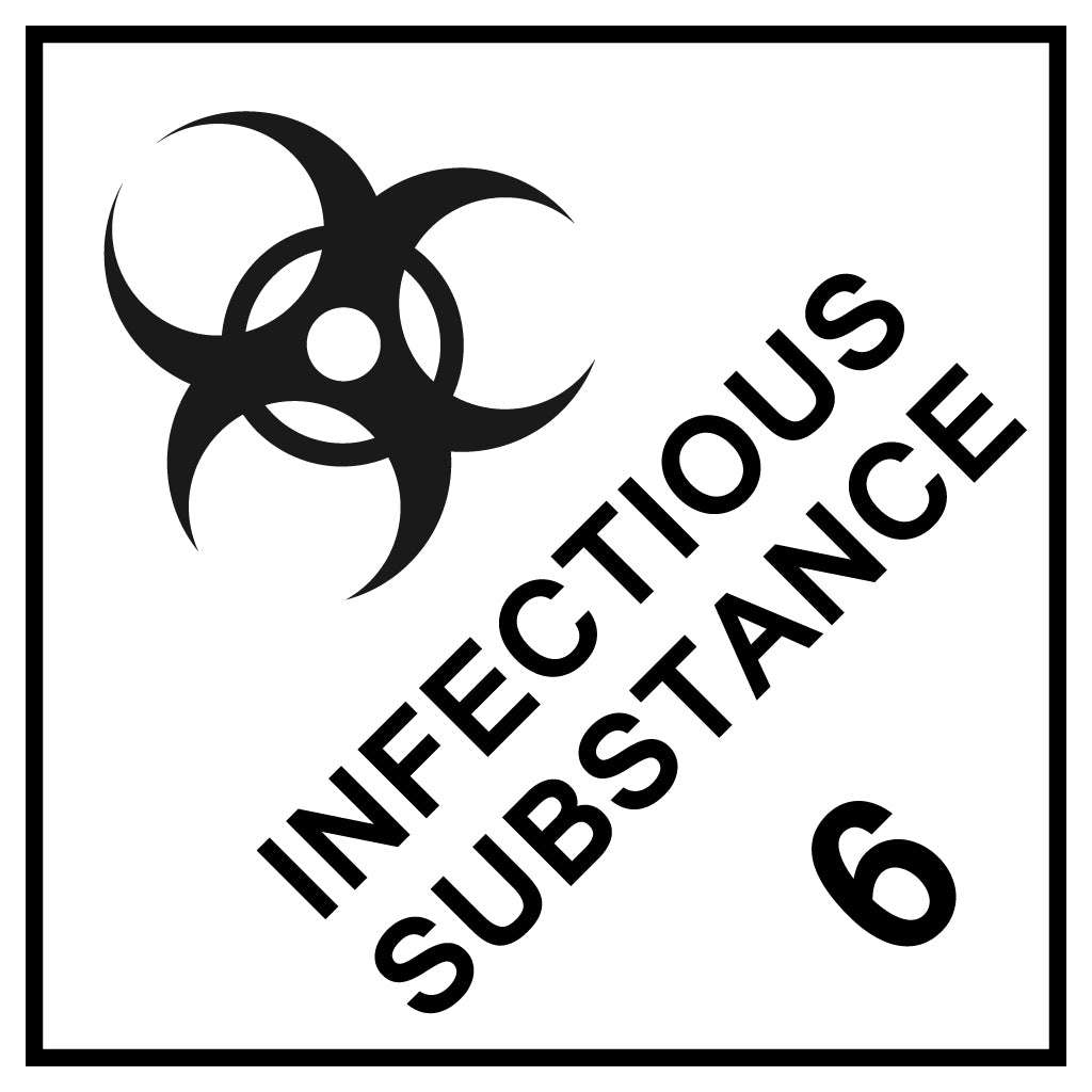 Infectious Substance 6 Label – PVC Perforated Dangerous Goods 100mm x 100mm 500/Roll - Omni Packaging 