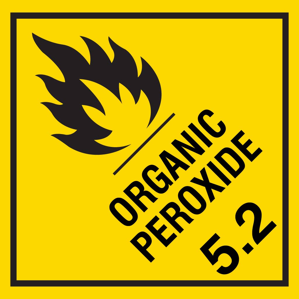 Organic Peroxide 5.2 Label – PVC Perforated Dangerous Goods 100mm x 100mm 500/Roll - Omni Packaging 