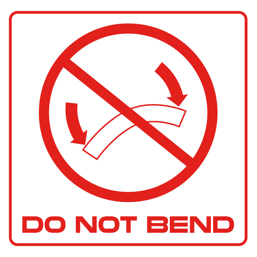 DO NOT BEND Label - PVC Perforated Printed Red on White 100mm x 100mm 500/roll - Omni Packaging 