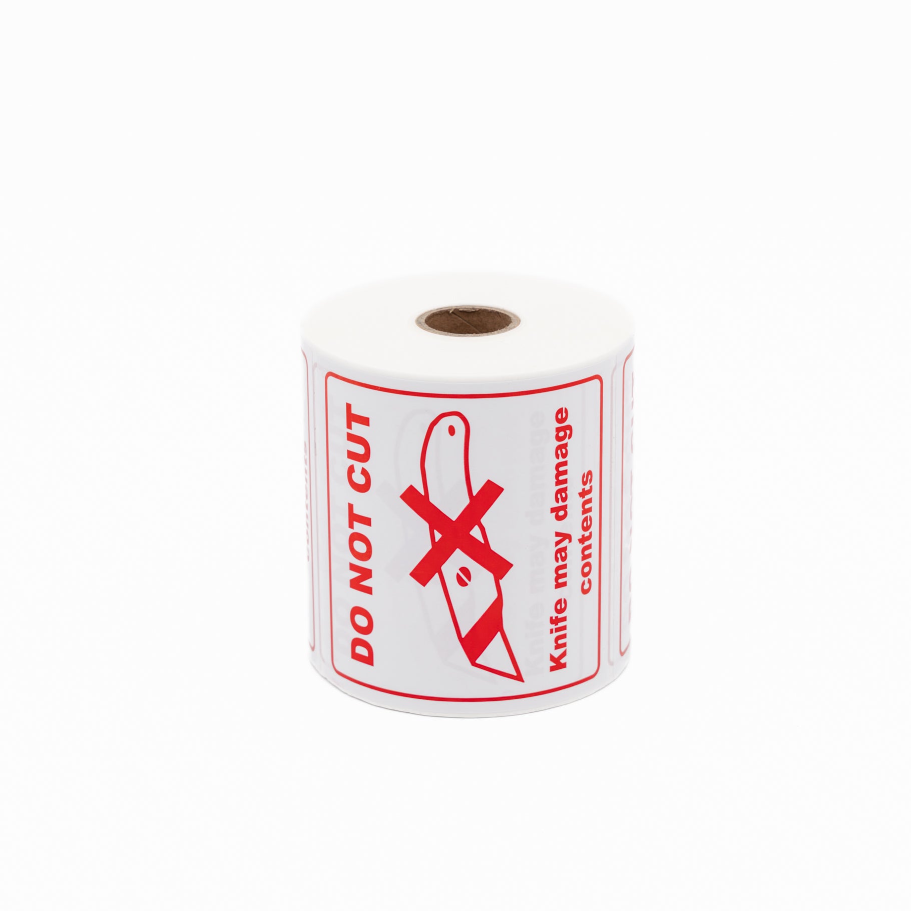 Printed Sticker Labels (DO NOT CUT) Red on White 100mm x 100mm 500/roll - Omni Packaging 