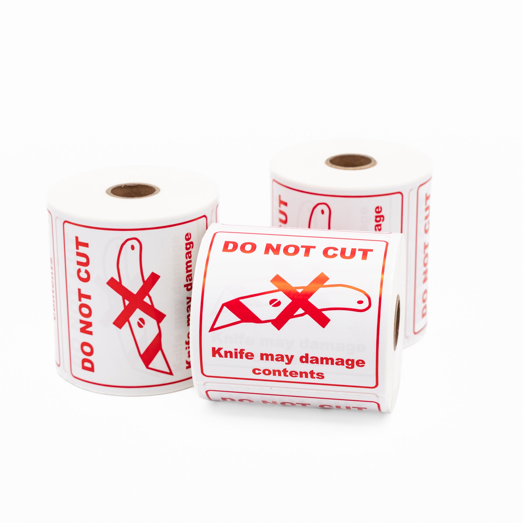 Printed Sticker Labels (DO NOT CUT) Red on White 100mm x 100mm 500/roll - Omni Packaging 
