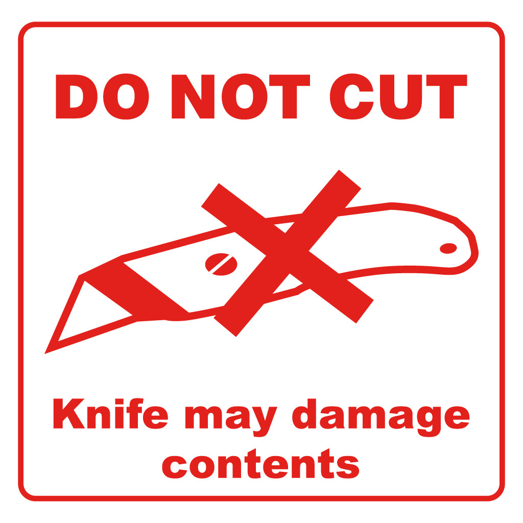 DO NOT CUT Label - PVC Perforated Printed Red on White 100mm x 100mm 500/roll - Omni Packaging 