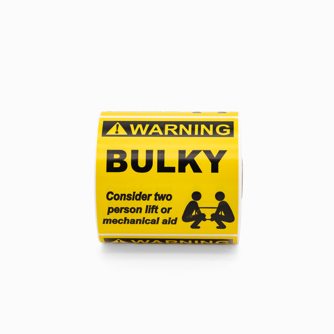Printed Weight Label Stickers (WARNING BULKY) Black on Yellow 100mm x 100mm 500/roll - Omni Packaging 