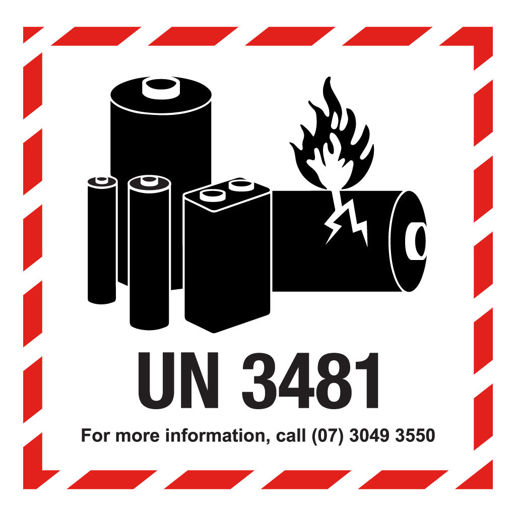 UN3481 Lithium Battery Label – PVC Perforated Dangerous Goods 100mm x 100mm 500/Roll - Omni Packaging 