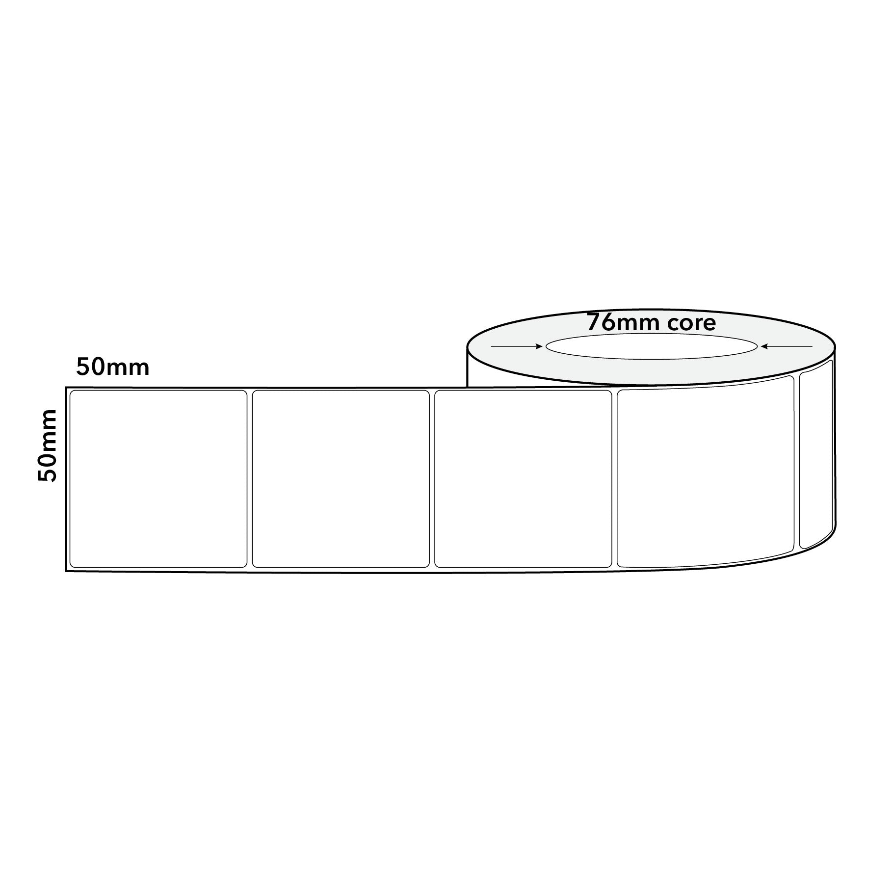 Thermal Direct Label Paper White Permanent 51mm x 50mm Perf. 2740/roll 76mm core - Omni Packaging 