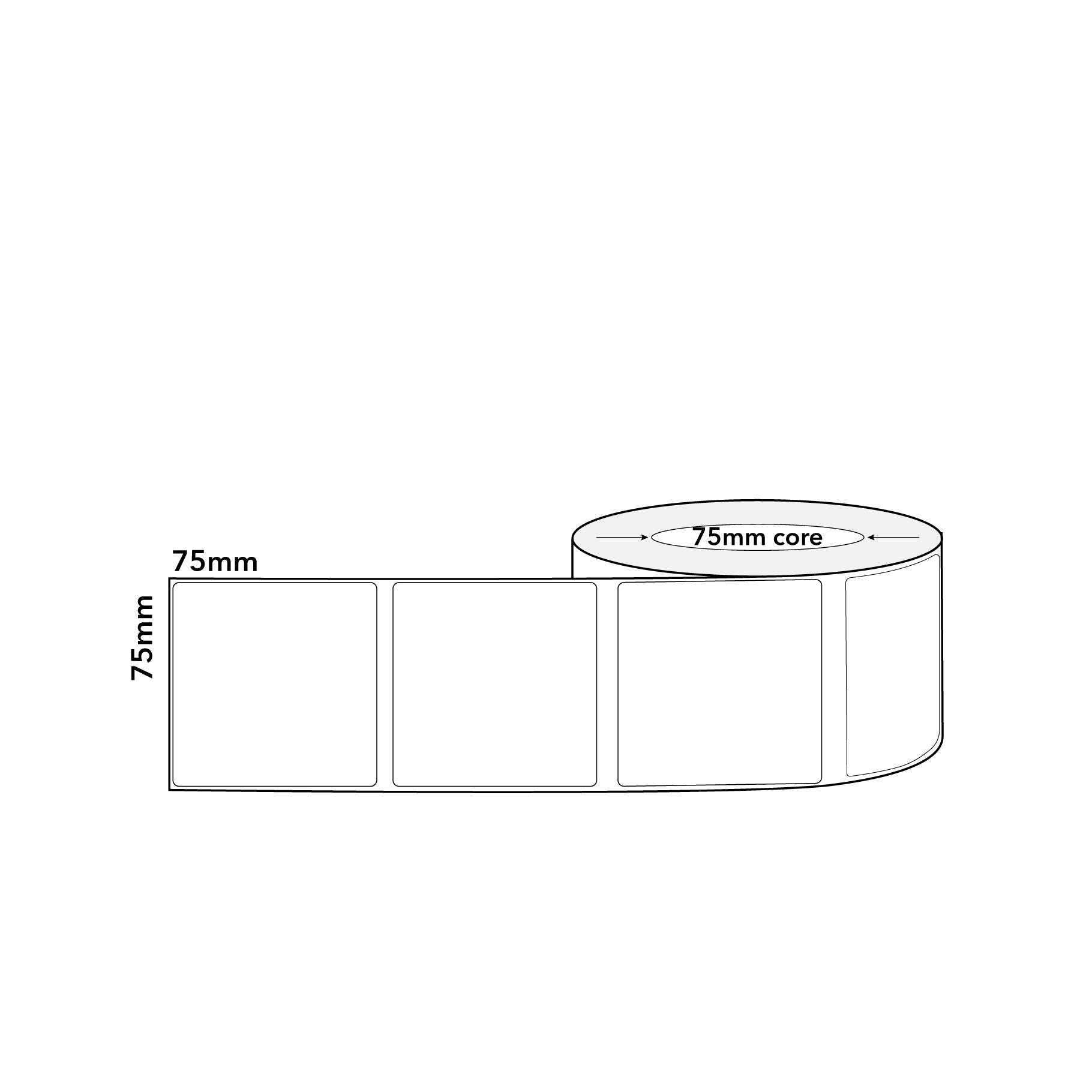 Thermal Direct Label Paper White Permanent 75mm x 75mm Perf. 1750/roll 76mm core - Omni Packaging 