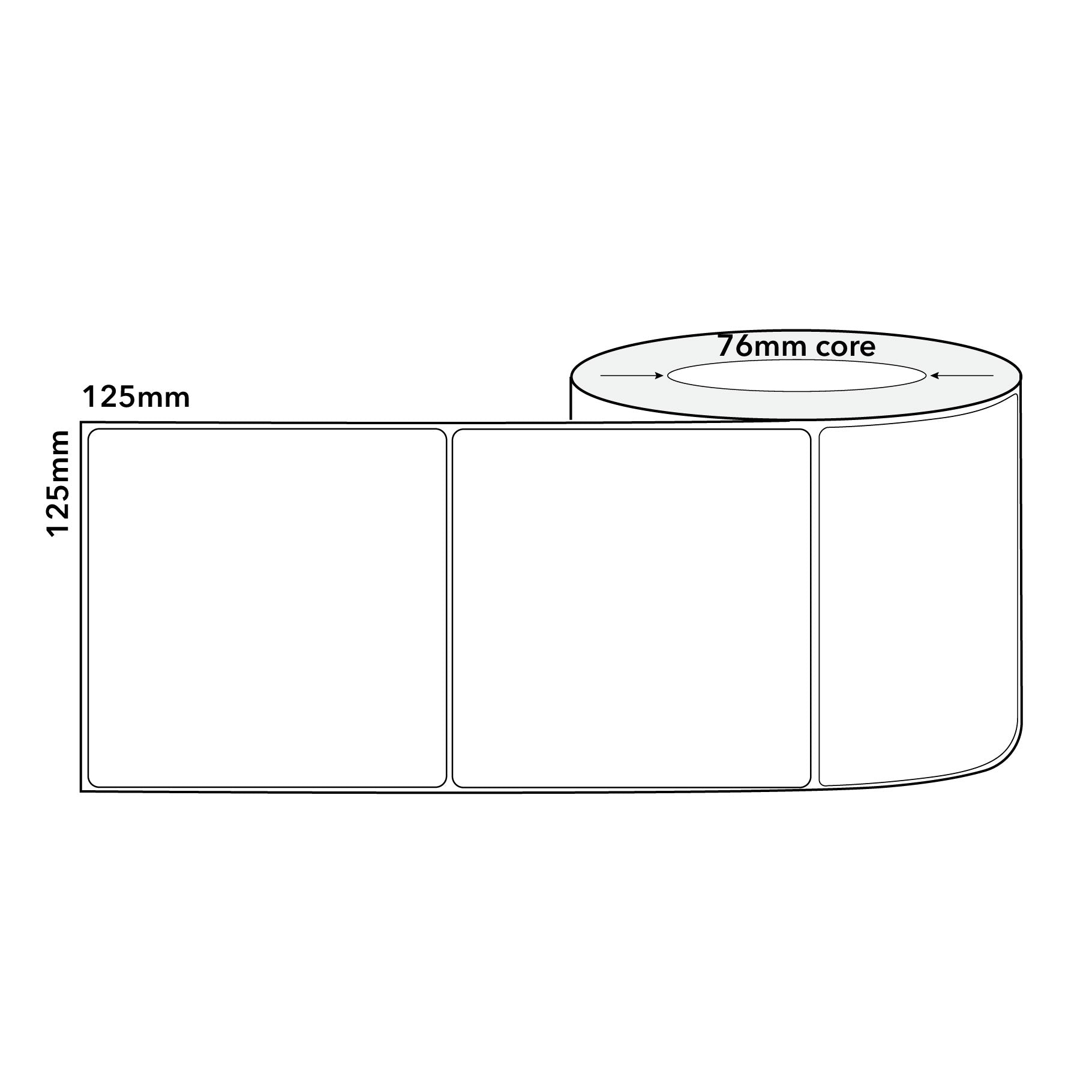 Thermal Direct Label Paper White Permanent 127mm x 127mm Perf. 1100/roll 76mm core - Omni Packaging 