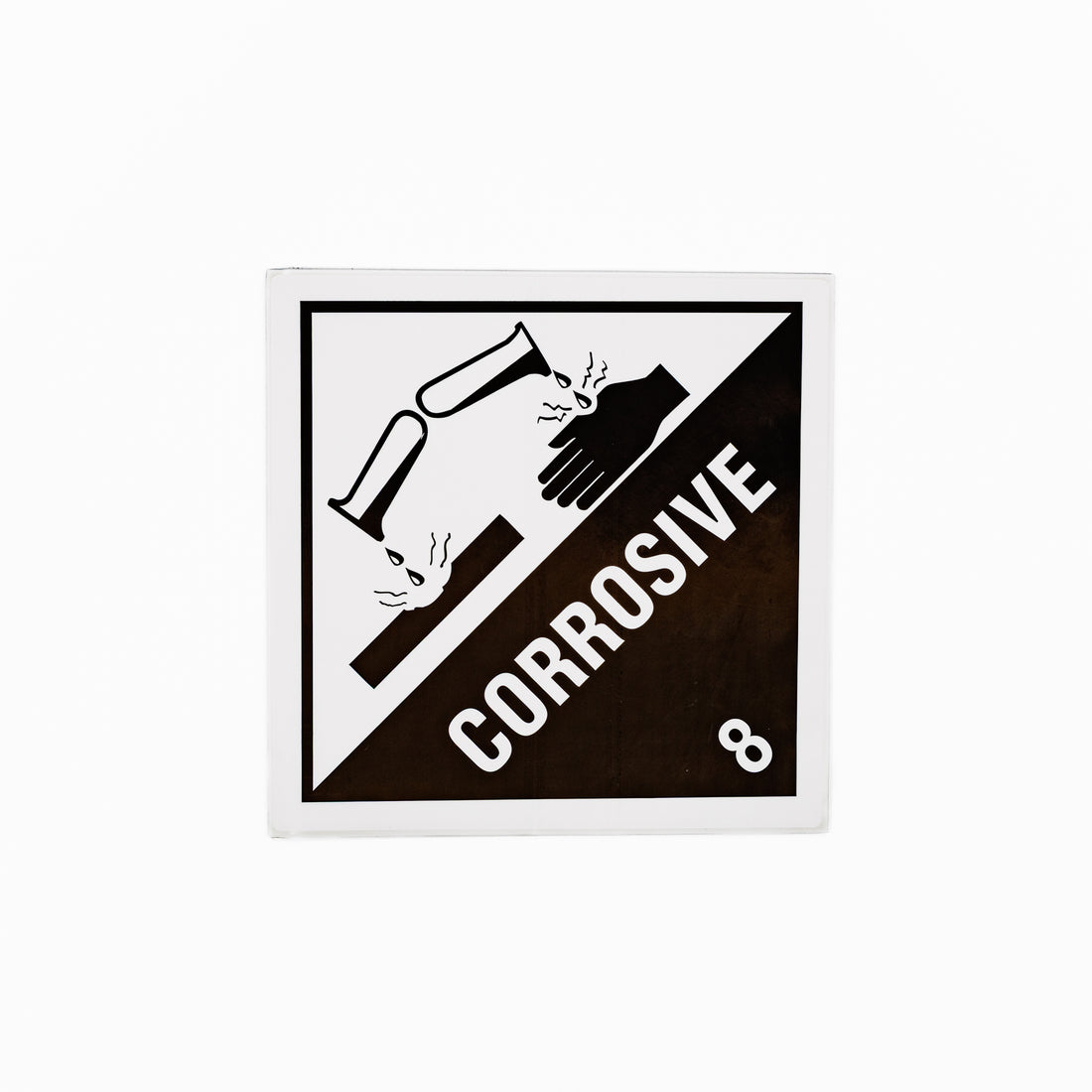 Corrosive 8 Sticker - Dangerous Goods Container Poly Labels 250mm x 250mm 25/Pack - Omni Packaging 