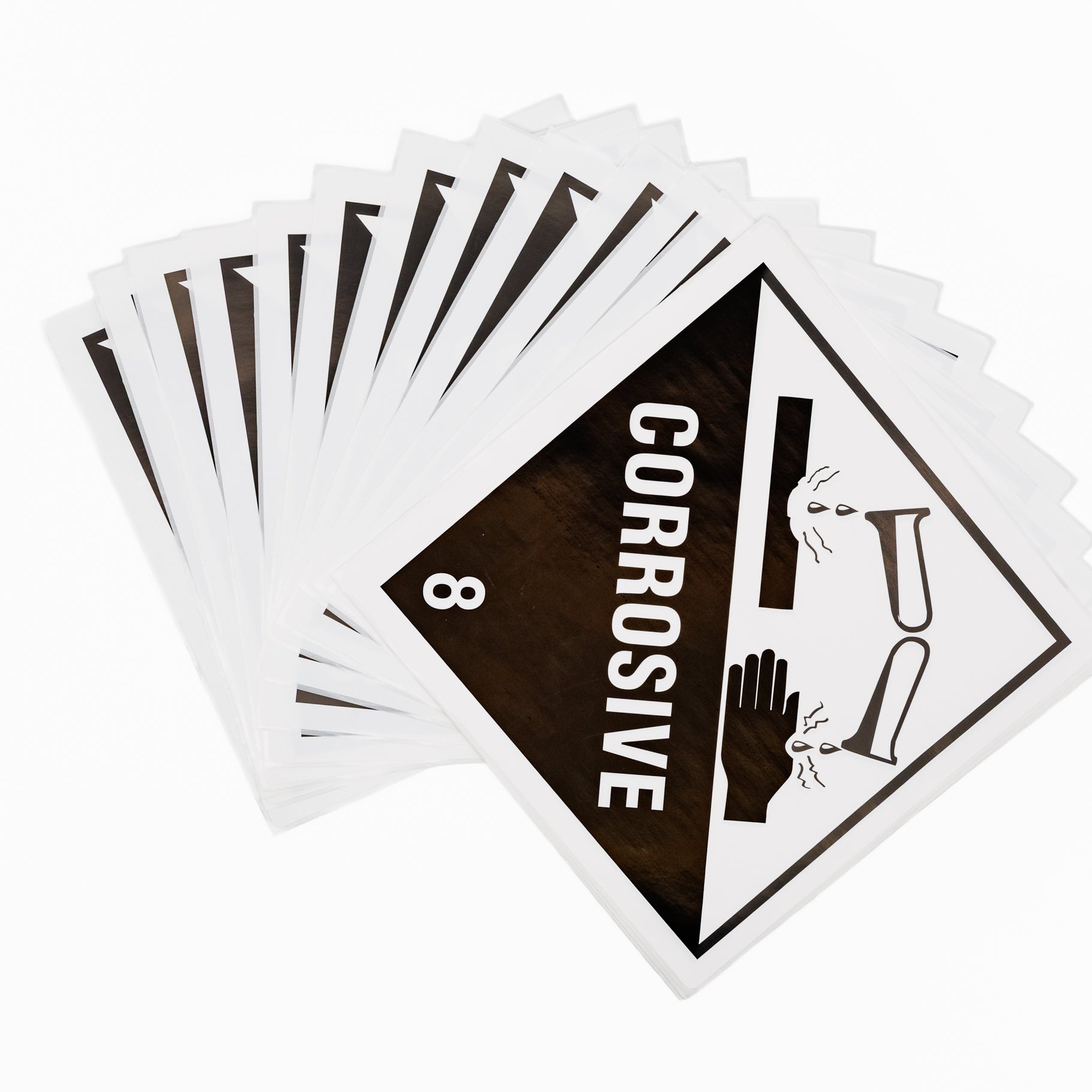Corrosive 8 Sticker - Dangerous Goods Container Poly Labels 250mm x 250mm 25/Pack - Omni Packaging 