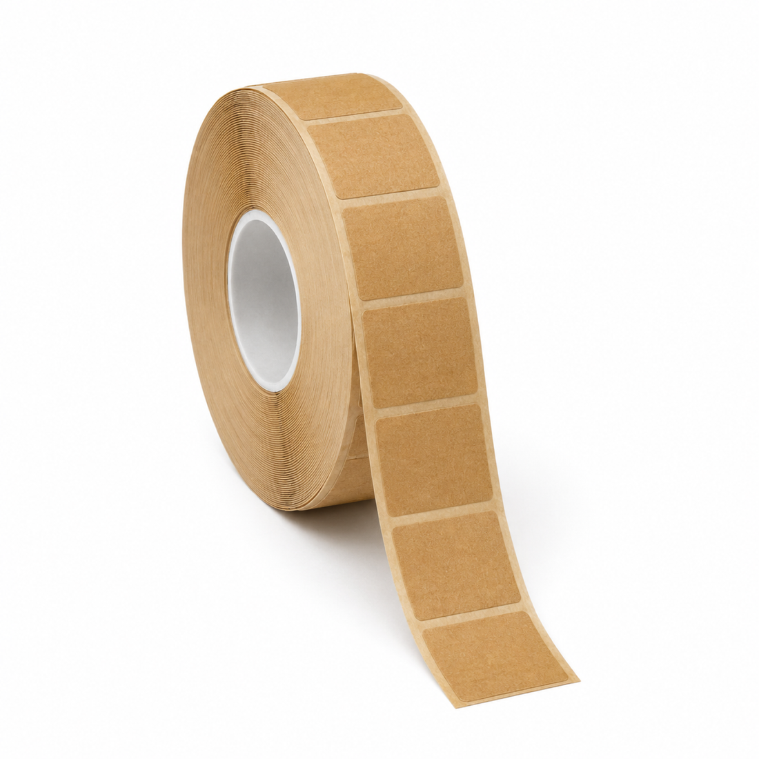 Kraft Paper Label Blockout Brown Permanent 25mm x 25mm Perf. 1000/roll 40mm core - Omni Packaging 