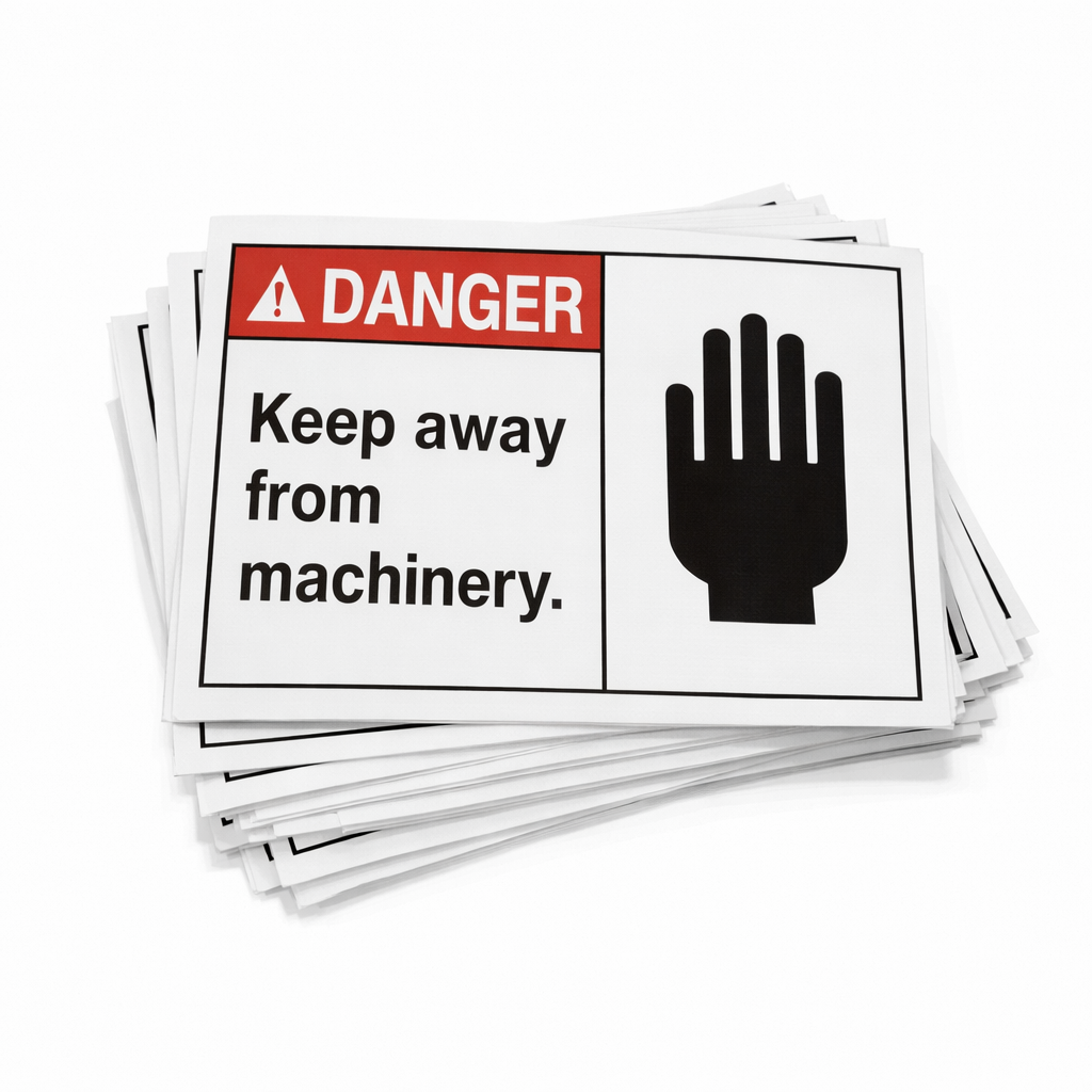 KEEP AWAY FROM MACHINERY Laminated Weatherproof PET Label 88mm x 125mm 5 Pack