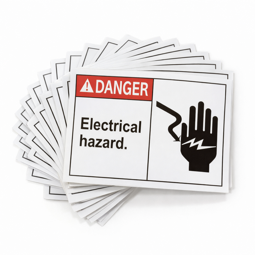 ELECTRICAL HAZARD Laminated Weatherproof PET Machinery Label 88mm x 125mm 5 Pack