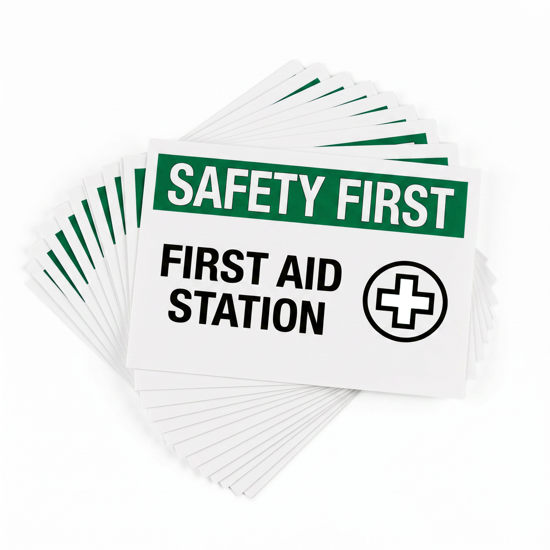 FIRST AID STATION Label - Laminated, weatherproof PET 125mm X 175mm 5/pack - Omni Packaging 