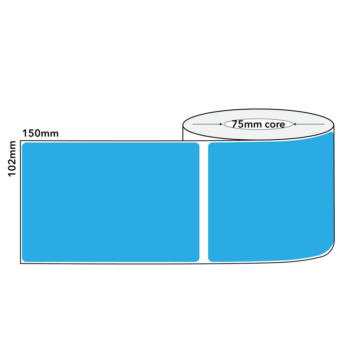 Thermal Direct Label Paper Blue Permanent 102mm x 152mm Perf. 1000/roll 76mm core - Omni Packaging 