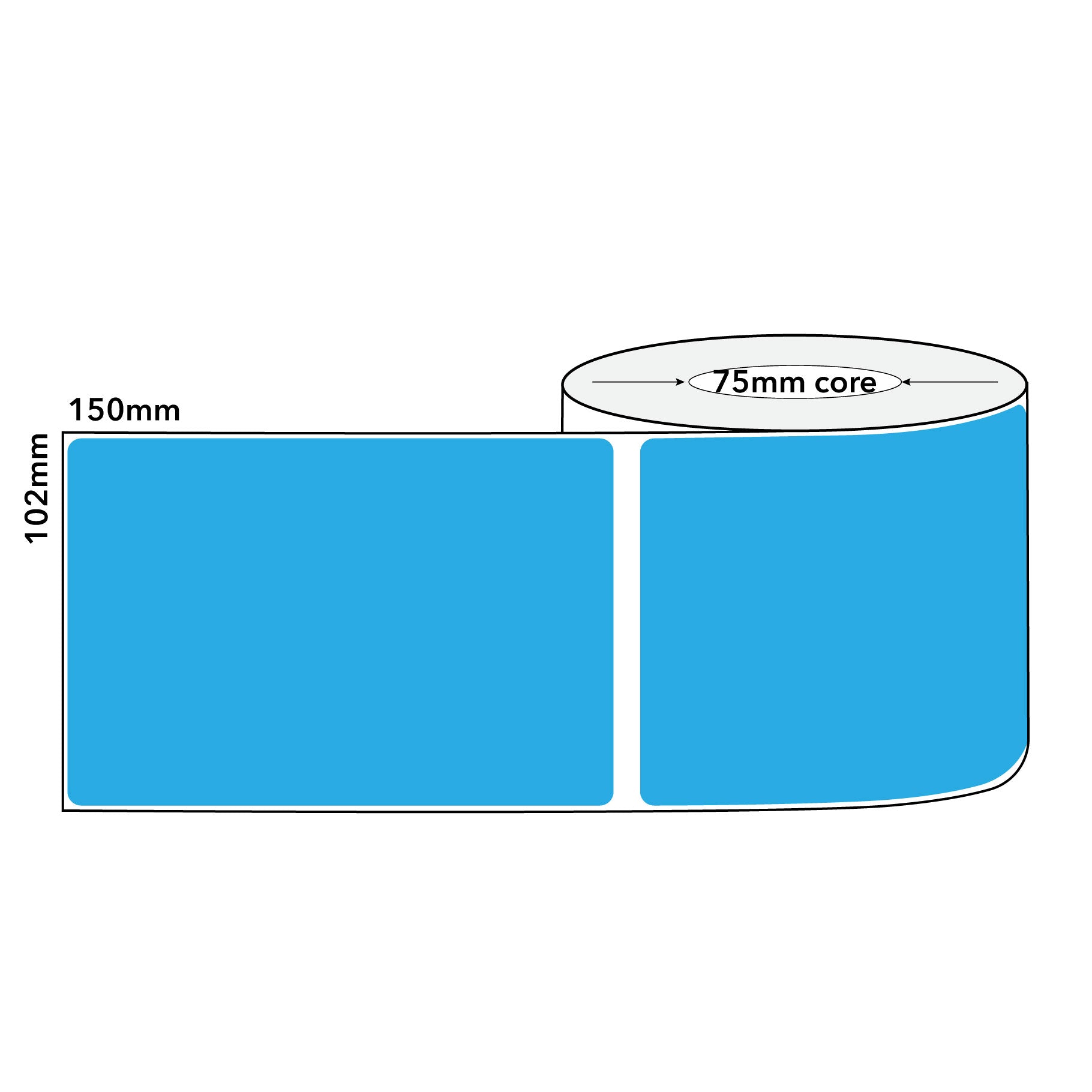 Thermal Direct Label Paper Blue Permanent 102mm x 152mm Perf. 1000/roll 76mm core - Omni Packaging 