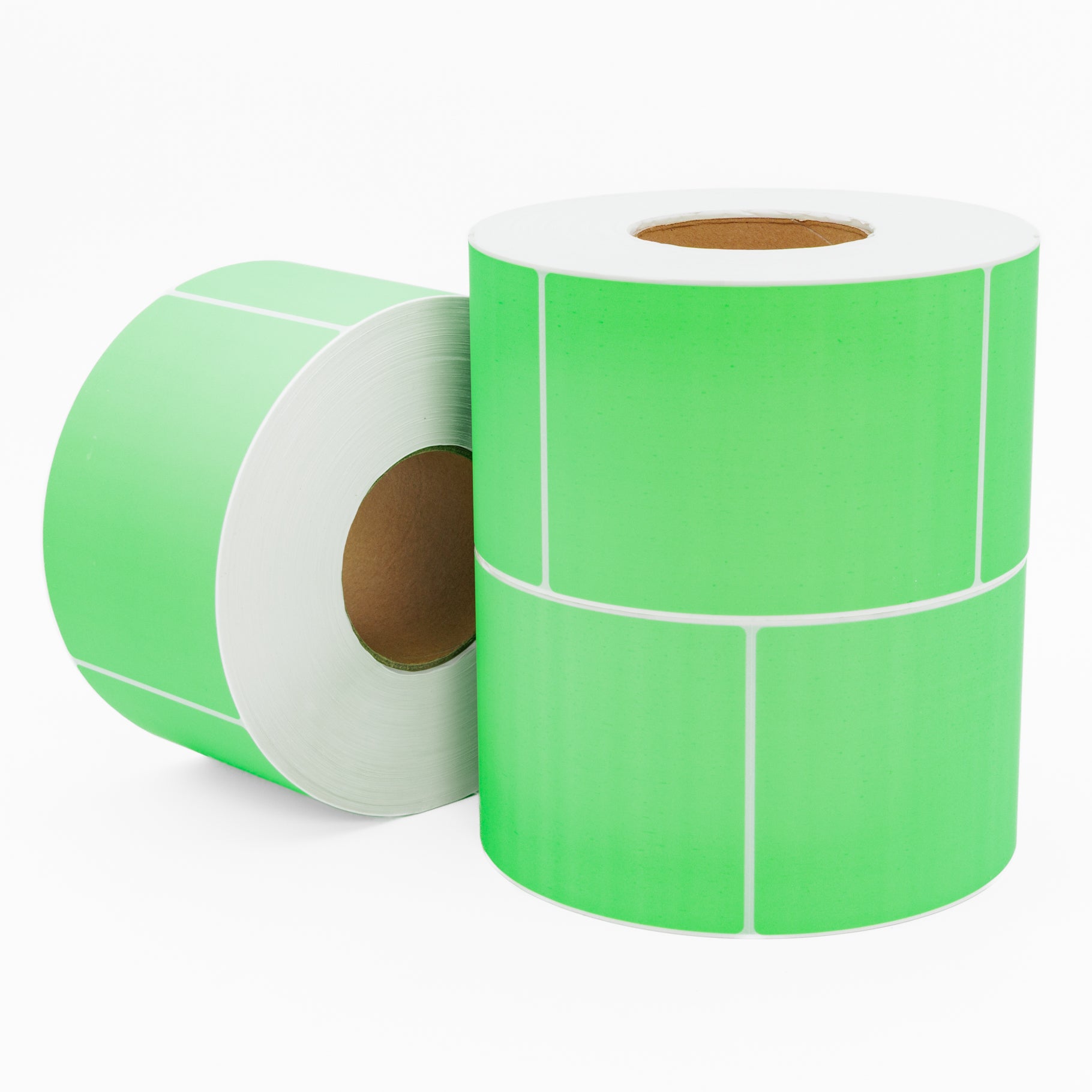 Thermal Direct Label Paper Fl. Green Permanent 102mm x 152mm Perf. 1000/roll 76mm core - Omni Packaging 