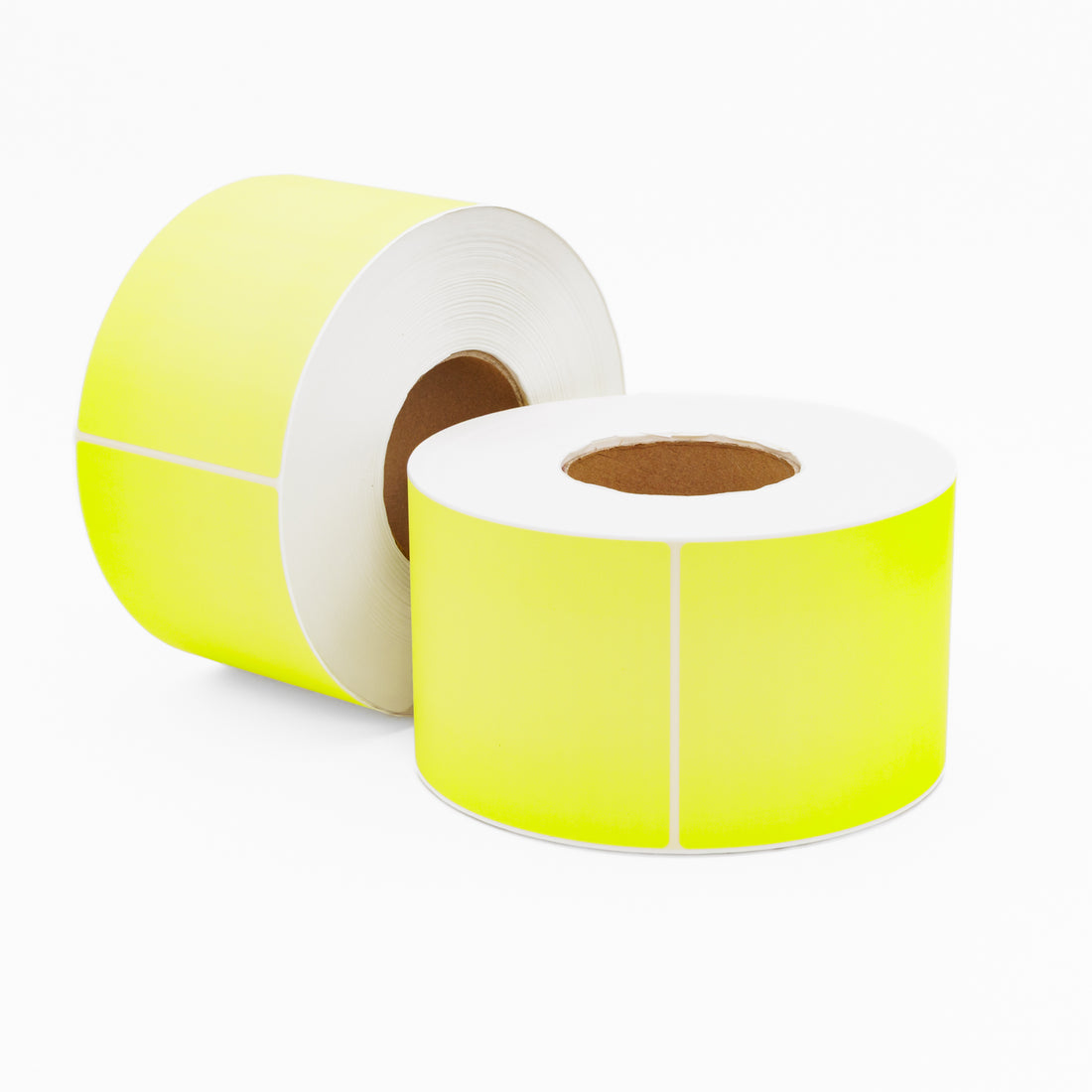 Thermal Direct Label Paper Fl. Yellow Permanent 102mm x 152mm Perf. 1000/roll 76mm core - Omni Packaging 