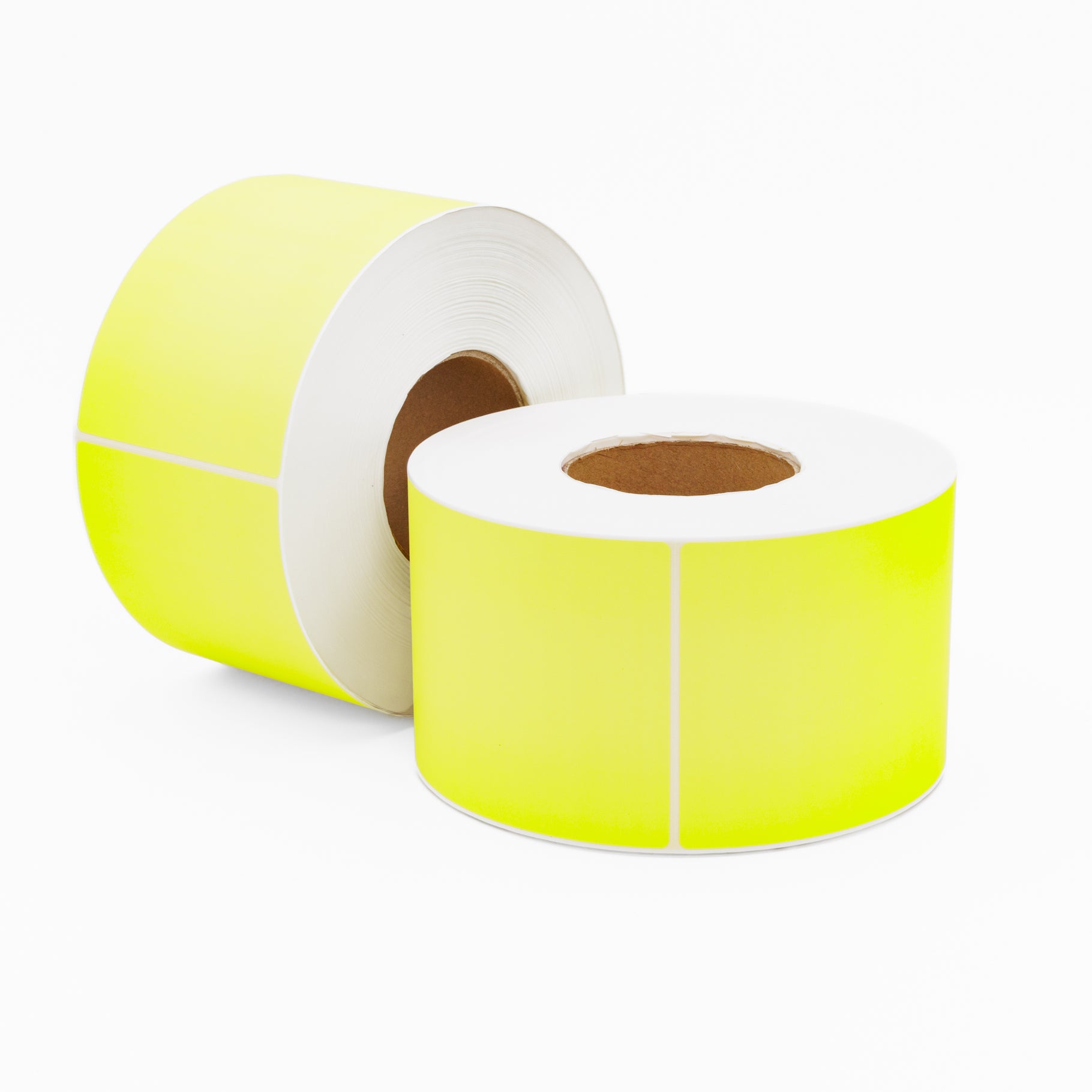 Thermal Direct Label Paper Fl. Yellow Permanent 102mm x 152mm Perf. 1000/roll 76mm core - Omni Packaging 