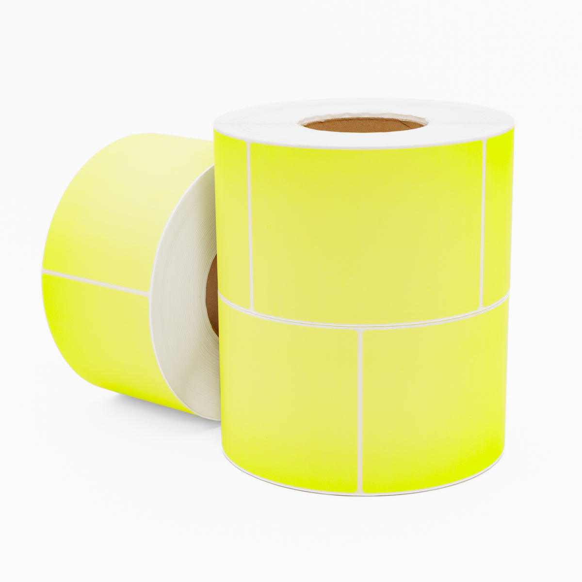 Thermal Direct Label Paper Fl. Yellow Permanent 102mm x 152mm Perf. 1000/roll 76mm core - Omni Packaging 
