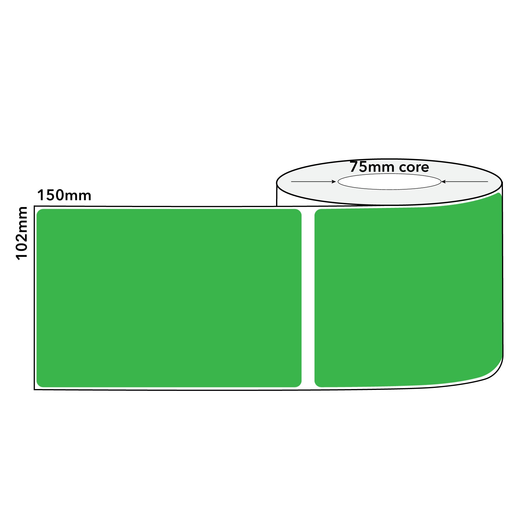 Green Thermal Labels Direct 102mm x 150mm 1000/roll 75mm Core - Omni Packaging 