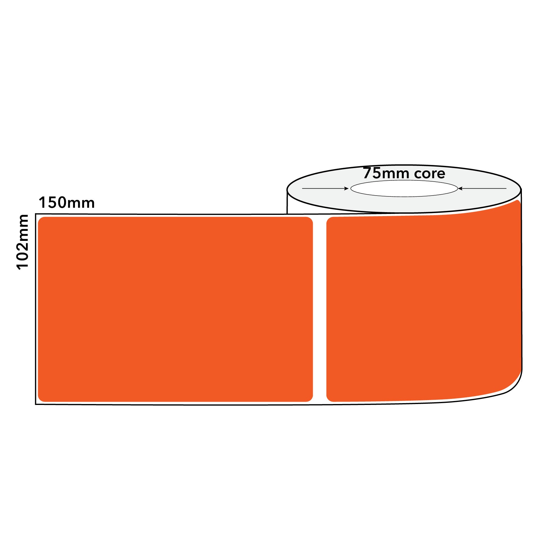 Orange Thermal Labels Direct 102mm x 150mm 1000/roll 75mm Core - Omni Packaging 
