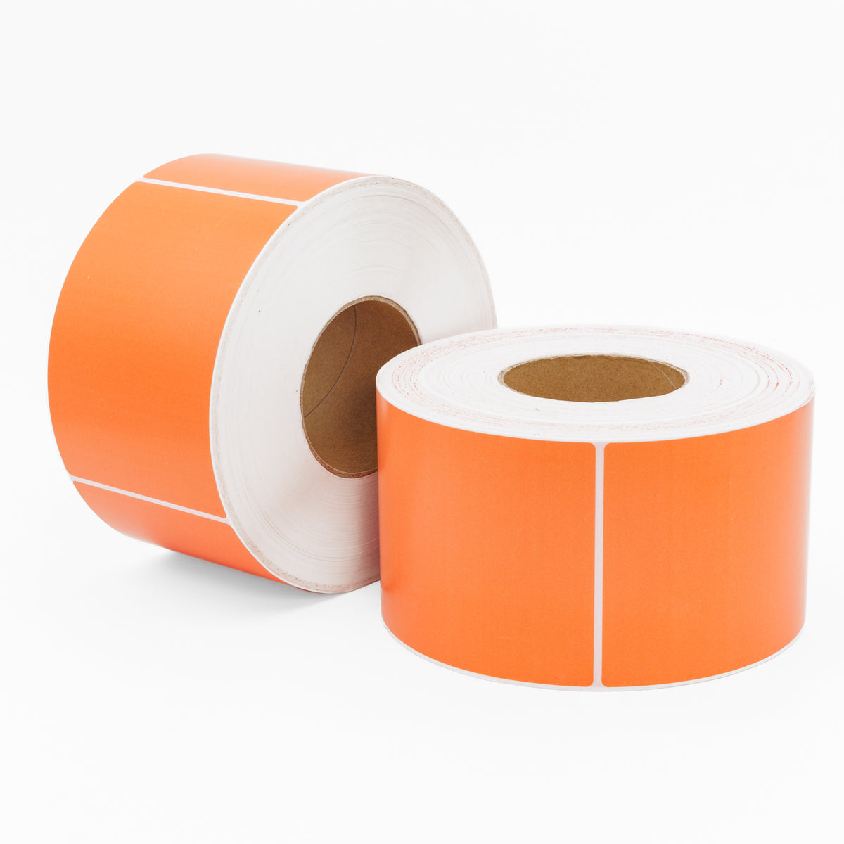 Thermal Direct Label Paper Orange Permanent 102mm x 152mm Perf. 1000/roll 76mm core - Omni Packaging 