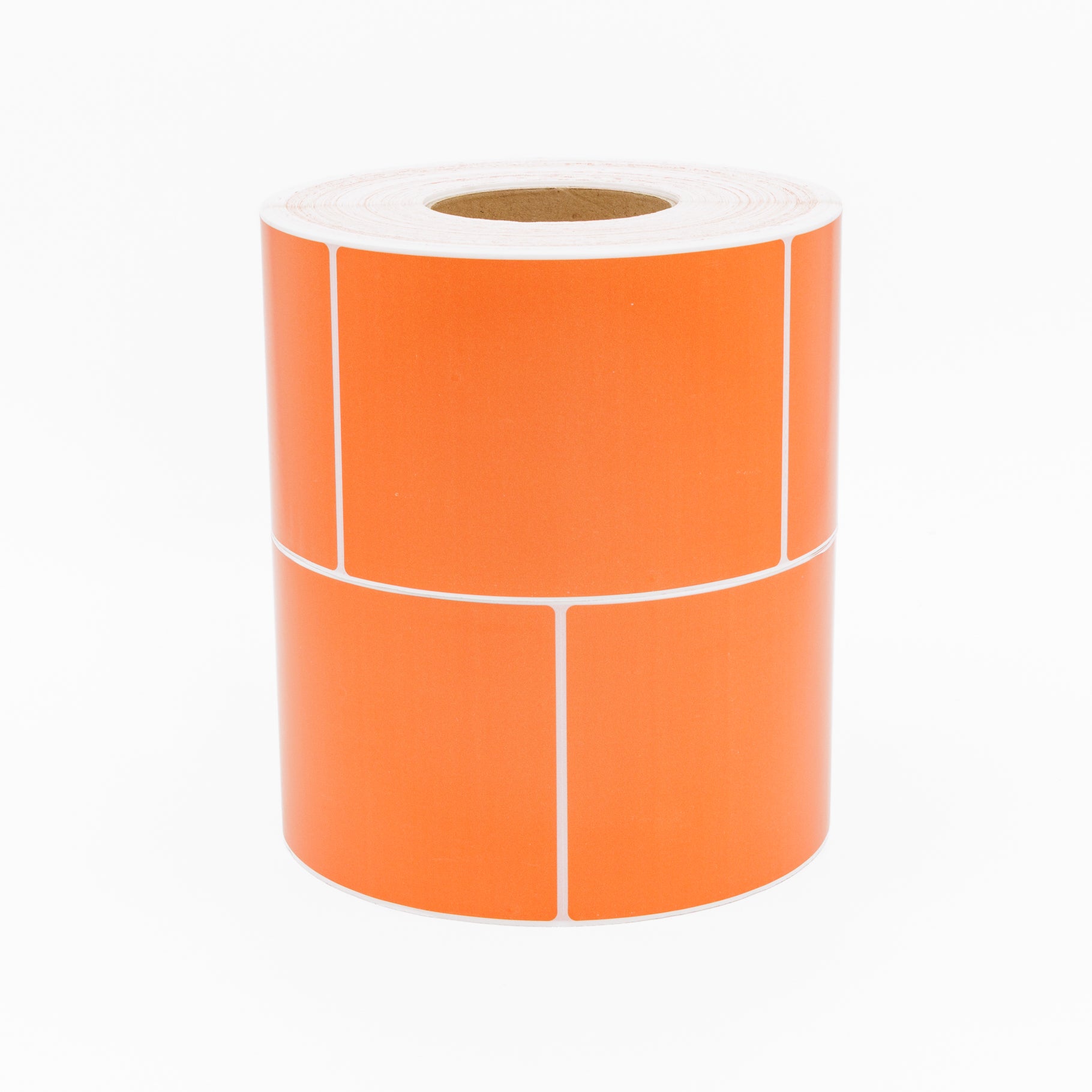 Thermal Direct Label Paper Orange Permanent 102mm x 152mm Perf. 1000/roll 76mm core - Omni Packaging 
