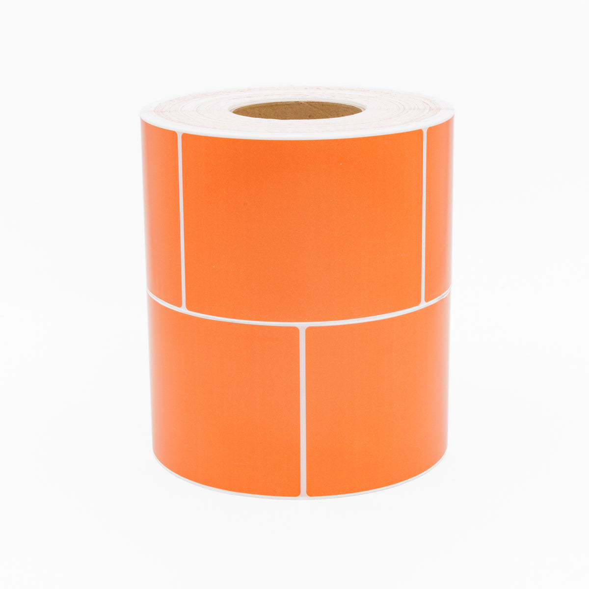 Thermal Direct Label Paper Orange Permanent 102mm x 152mm Perf. 1000/roll 76mm core - Omni Packaging 