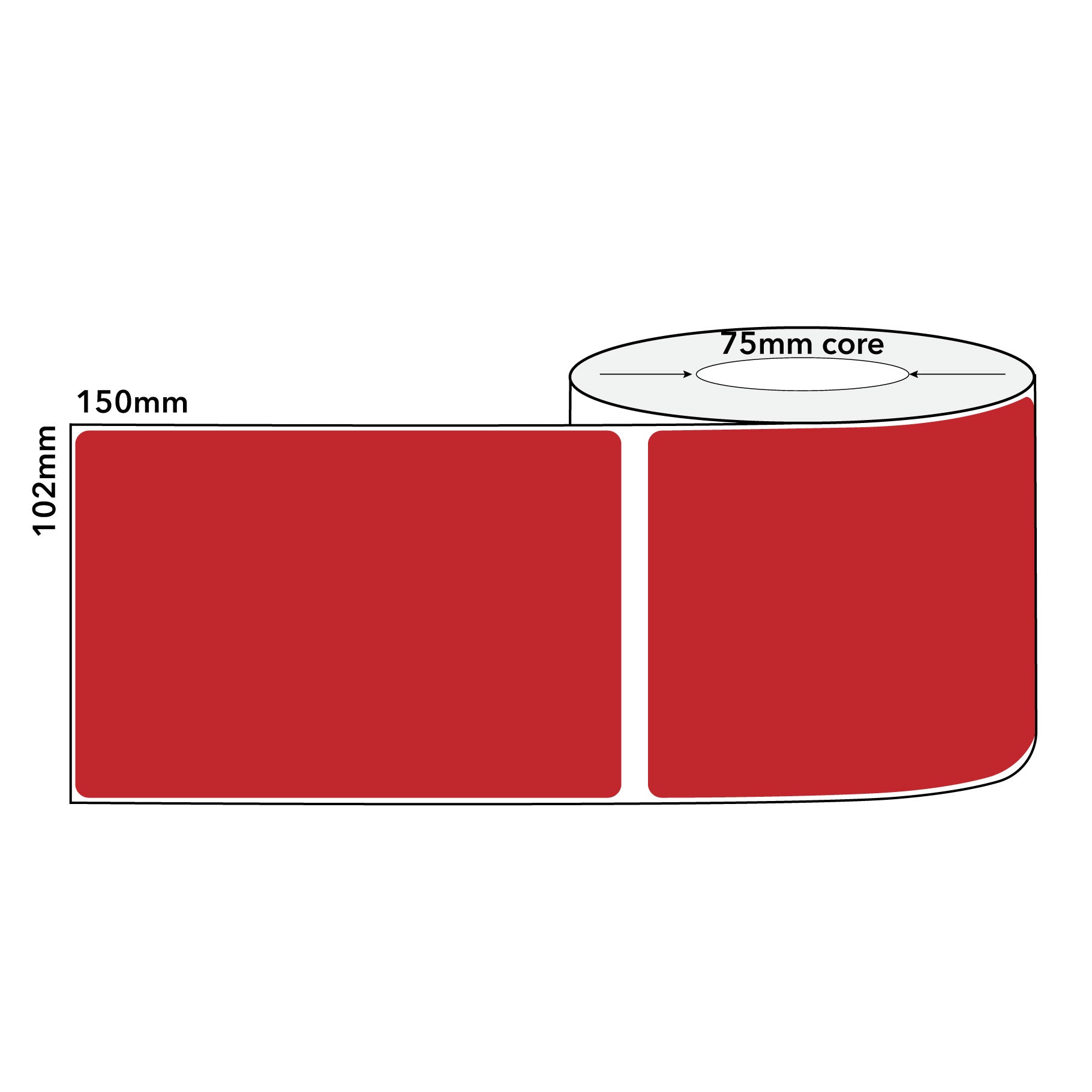 Red Thermal Labels Direct 102mm x 150mm 1000/roll 75mm Core - Omni Packaging 