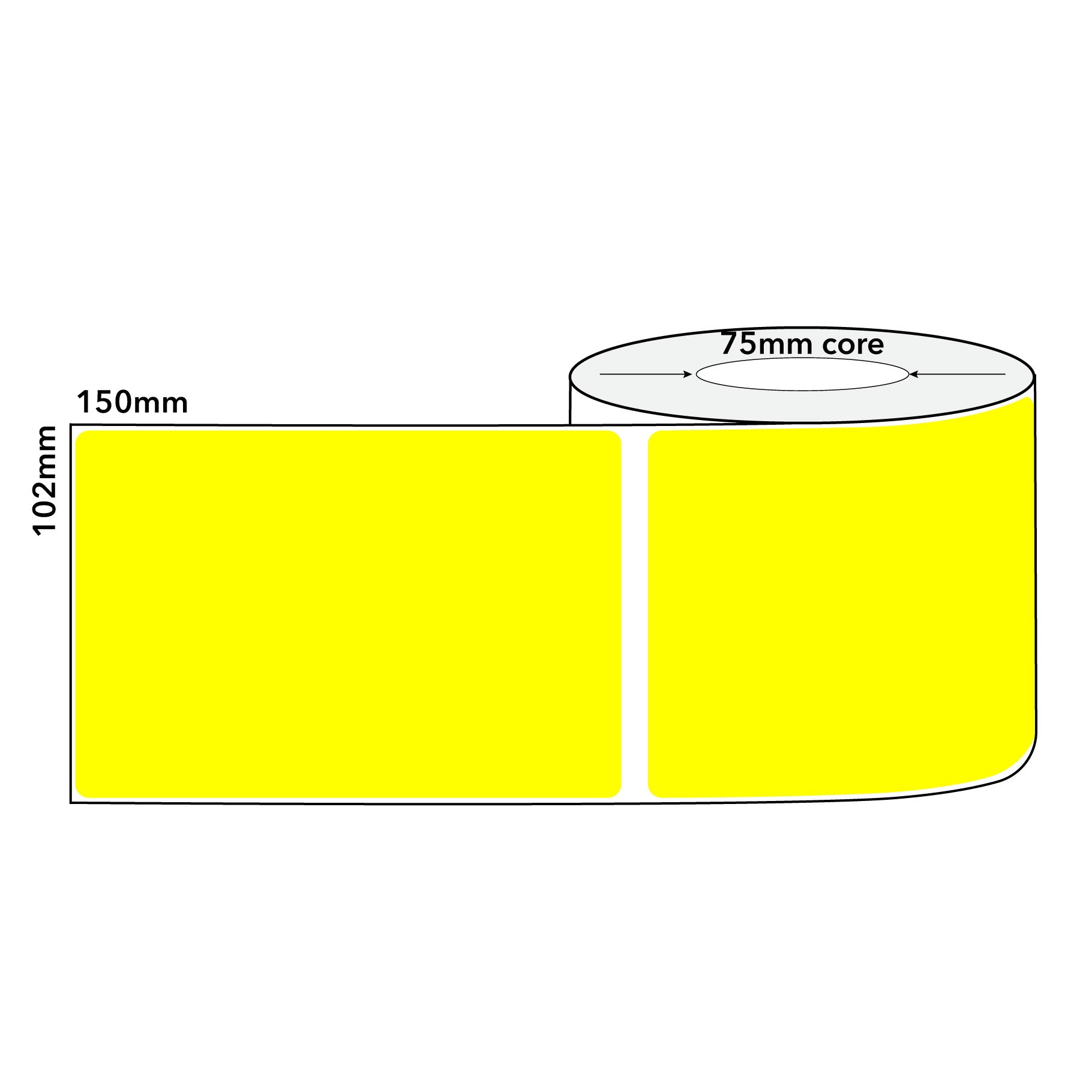 Yellow Thermal Labels Direct 102mm x 150mm 1000/roll 75mm Core - Omni Packaging 