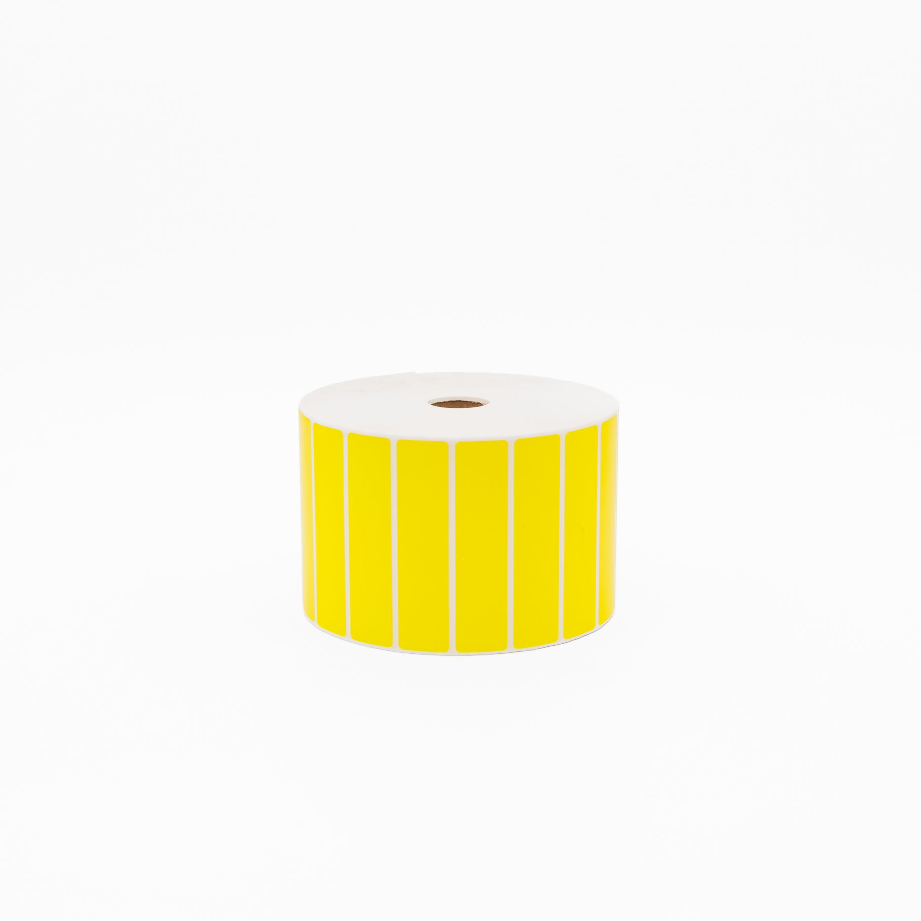 Thermal Direct Label Paper Yellow Permanent 102mm x 25mm Perf. 1300/roll 25mm core - Omni Packaging 