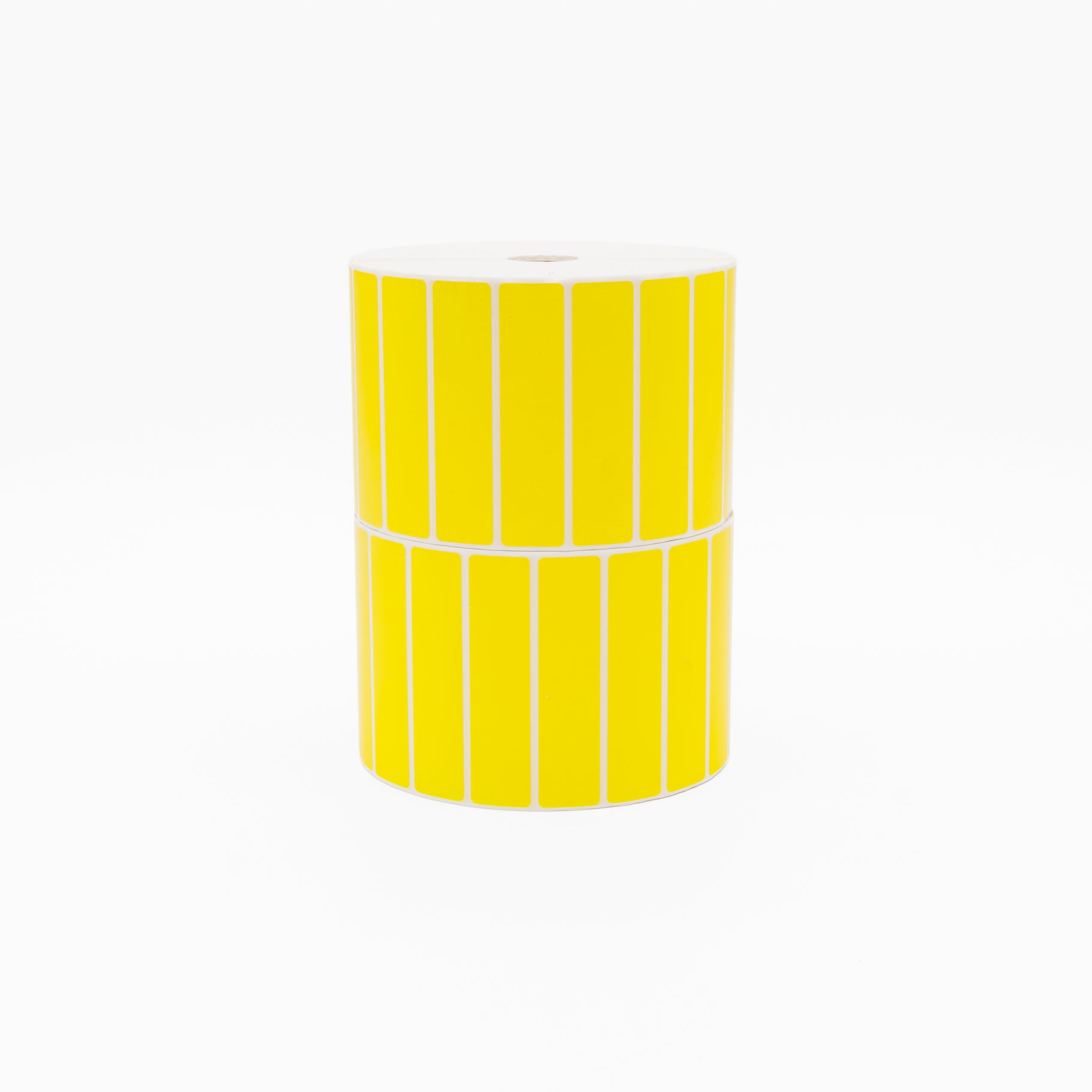 Thermal Direct Label Paper Yellow Permanent 102mm x 25mm Perf. 1300/roll 25mm core - Omni Packaging 