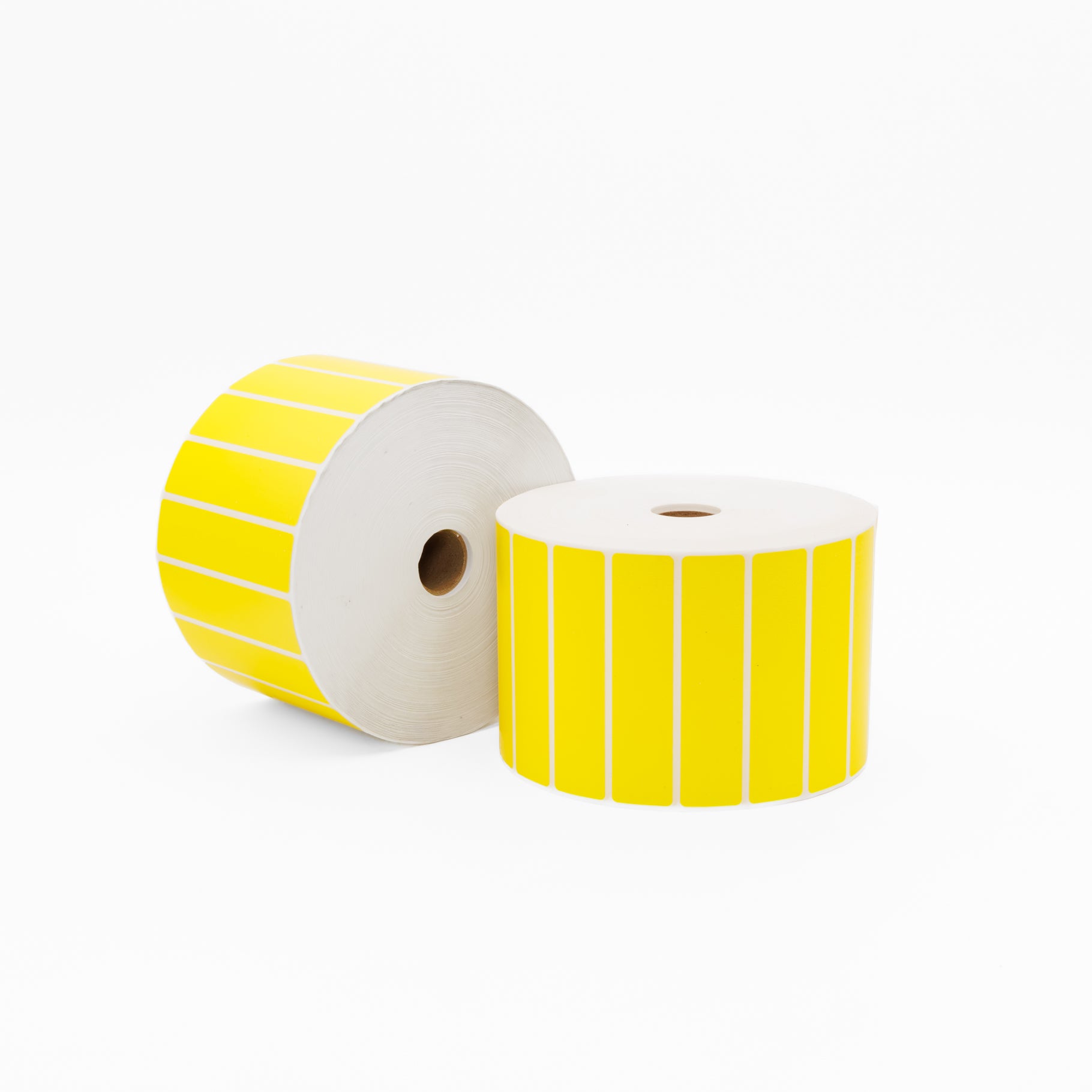 Thermal Direct Label Paper Yellow Permanent 102mm x 25mm Perf. 1300/roll 25mm core - Omni Packaging 