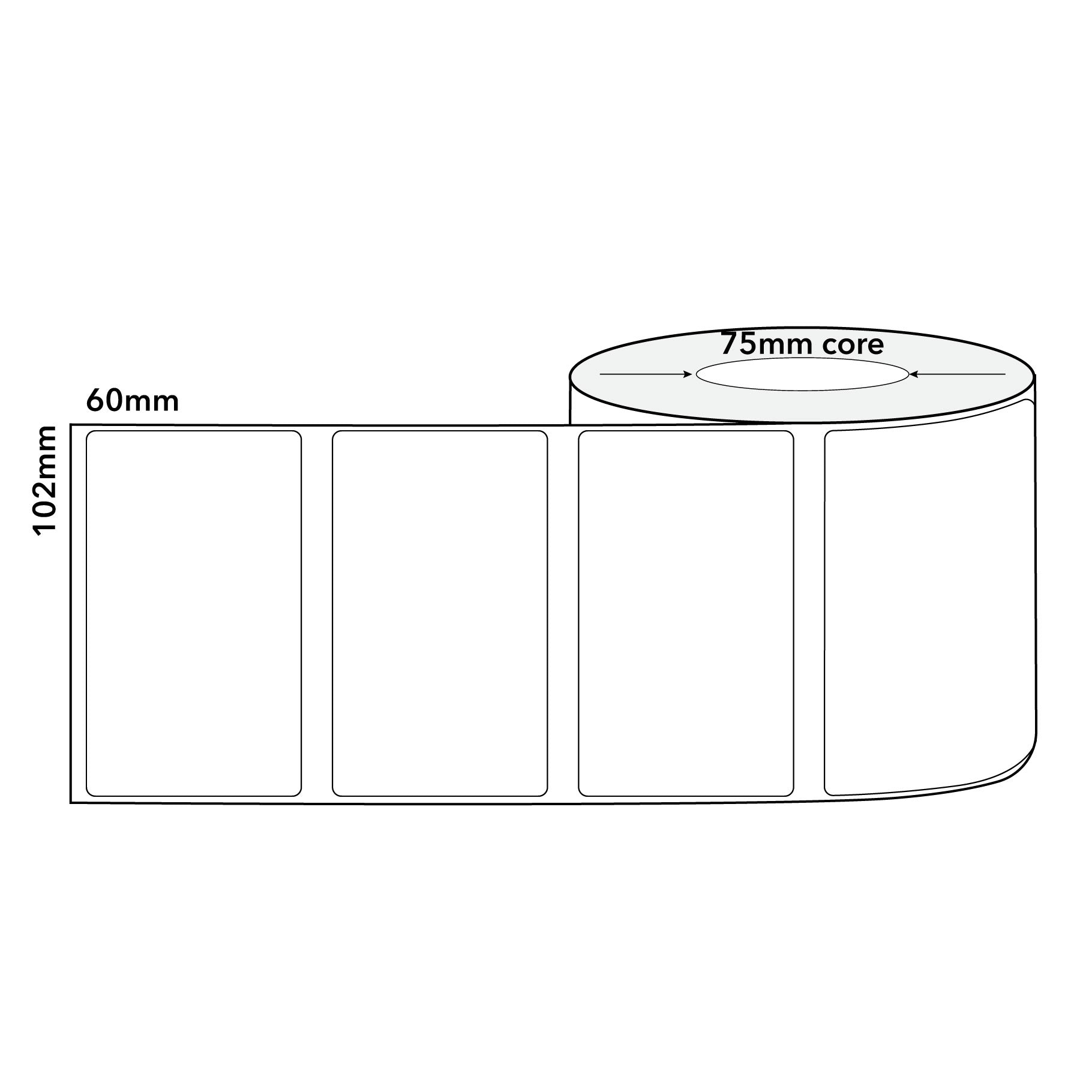 Thermal Labels Direct 102mm x 60mm 2000/roll 75mm Core White - Omni Packaging 