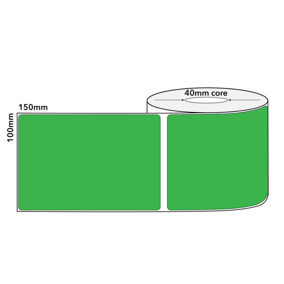 Green Thermal Labels Direct 100mm x 150mm 300/roll 40mm Core - Omni Packaging 