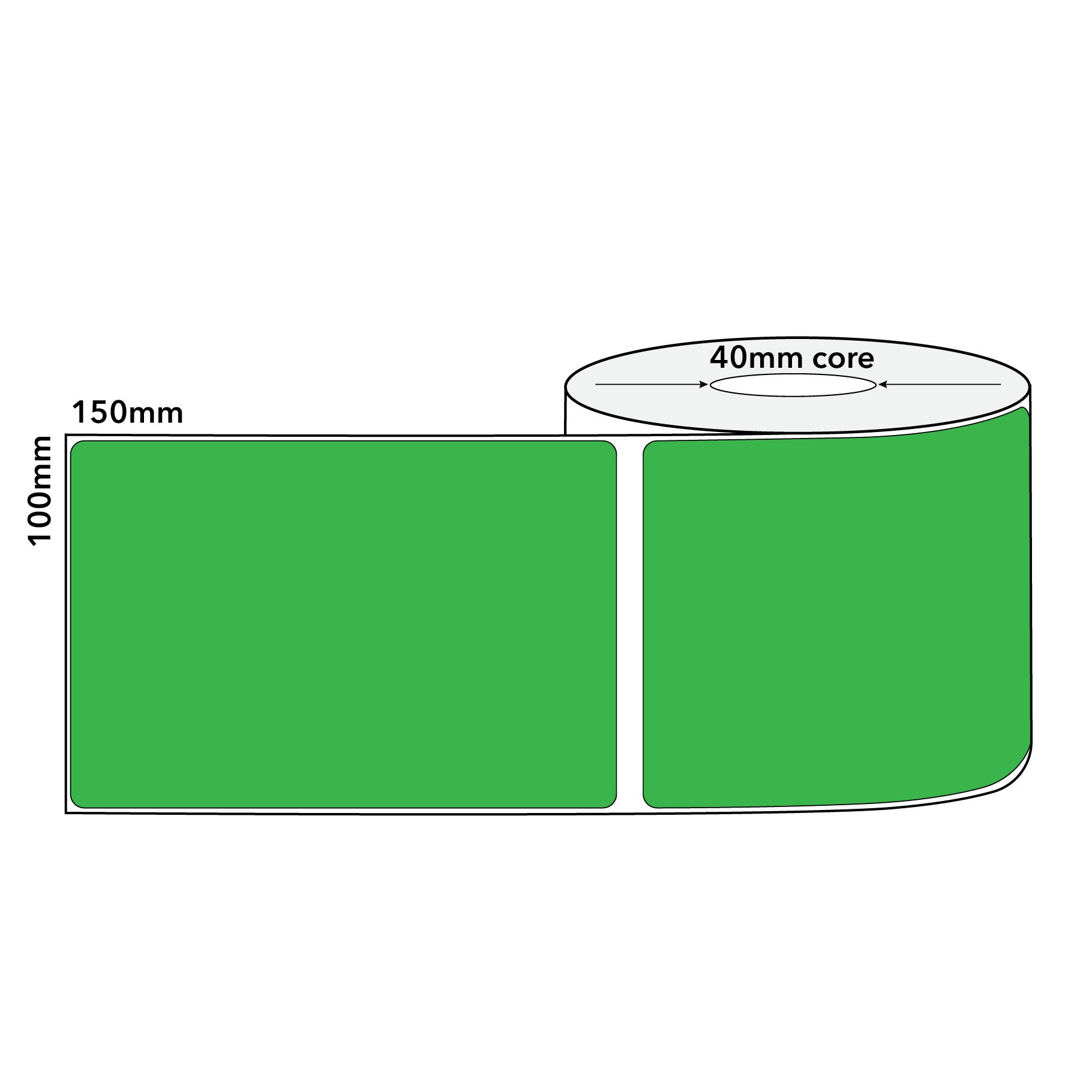 Green Thermal Labels Direct 100mm x 150mm 300/roll 40mm Core - Omni Packaging 