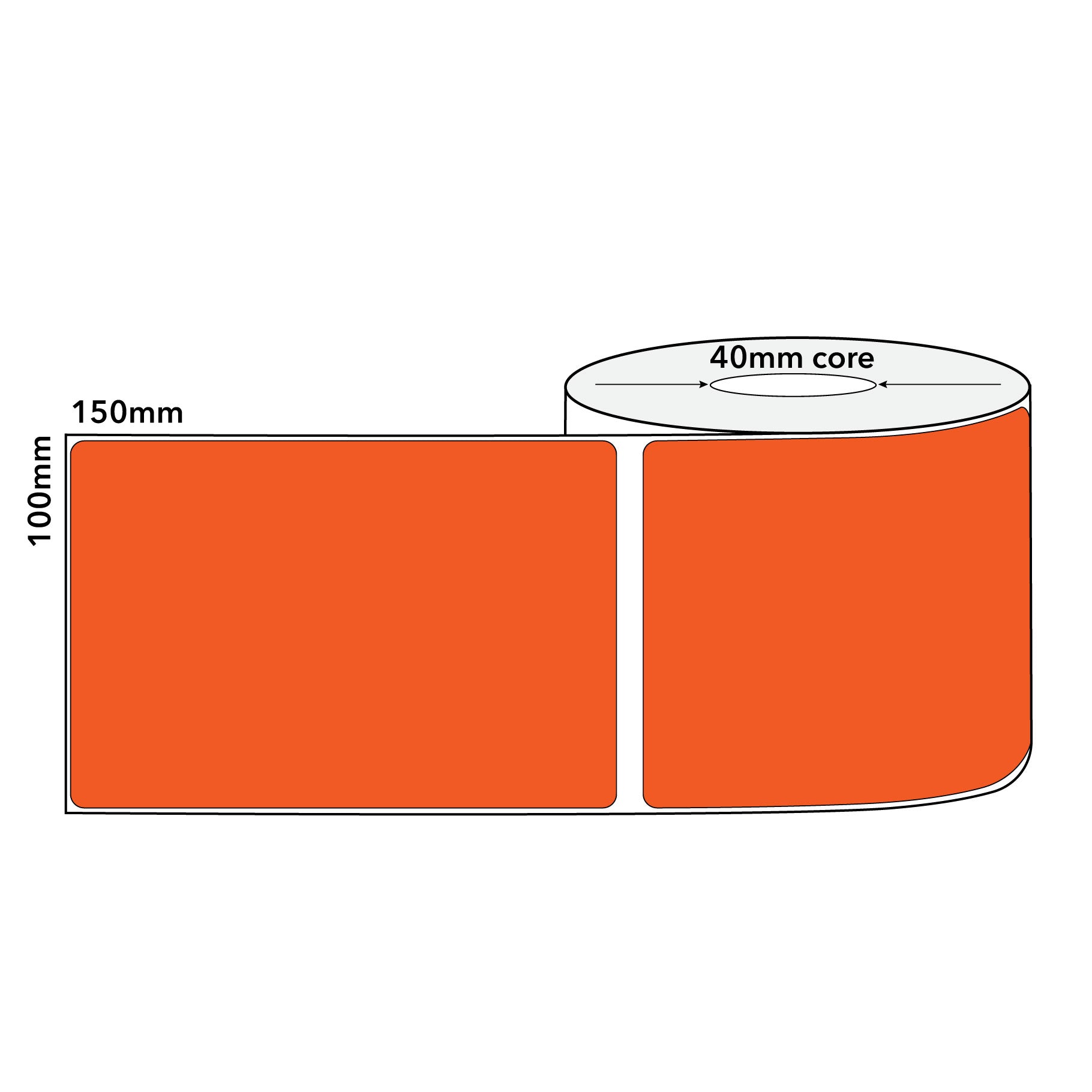 Orange Thermal Labels Direct 100mm x 150mm 300/roll 40mm Core - Omni Packaging 