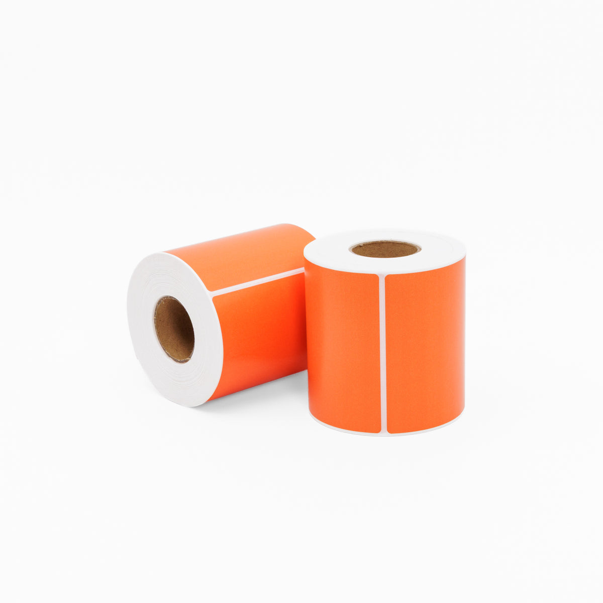 Thermal Direct Label Paper Orange Permanent 102mm x 152mm Perf. 500/roll 25mm core - Omni Packaging 