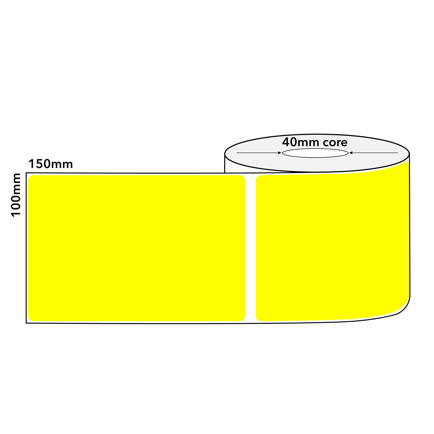 Yellow Thermal Labels Direct 100mm x 150mm 300/roll 40mm Core - Omni Packaging 