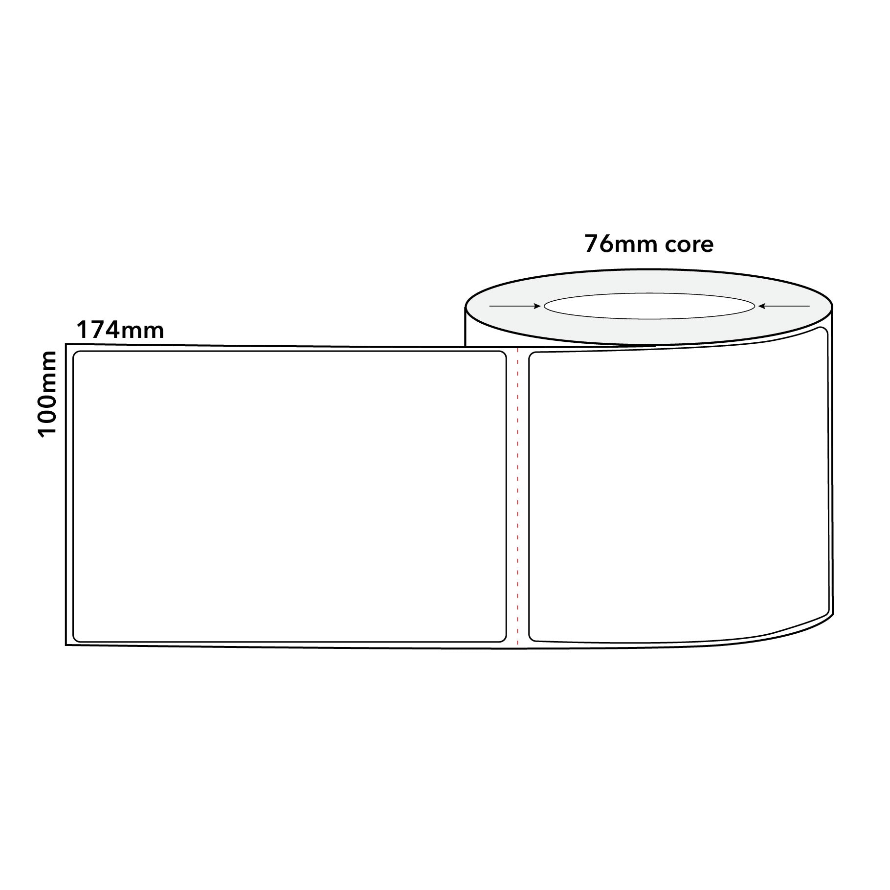 Thermal Transfer Label Tyre White Permanent 102mm x 152mm Perf. 750/roll 76mm core - Omni Packaging 
